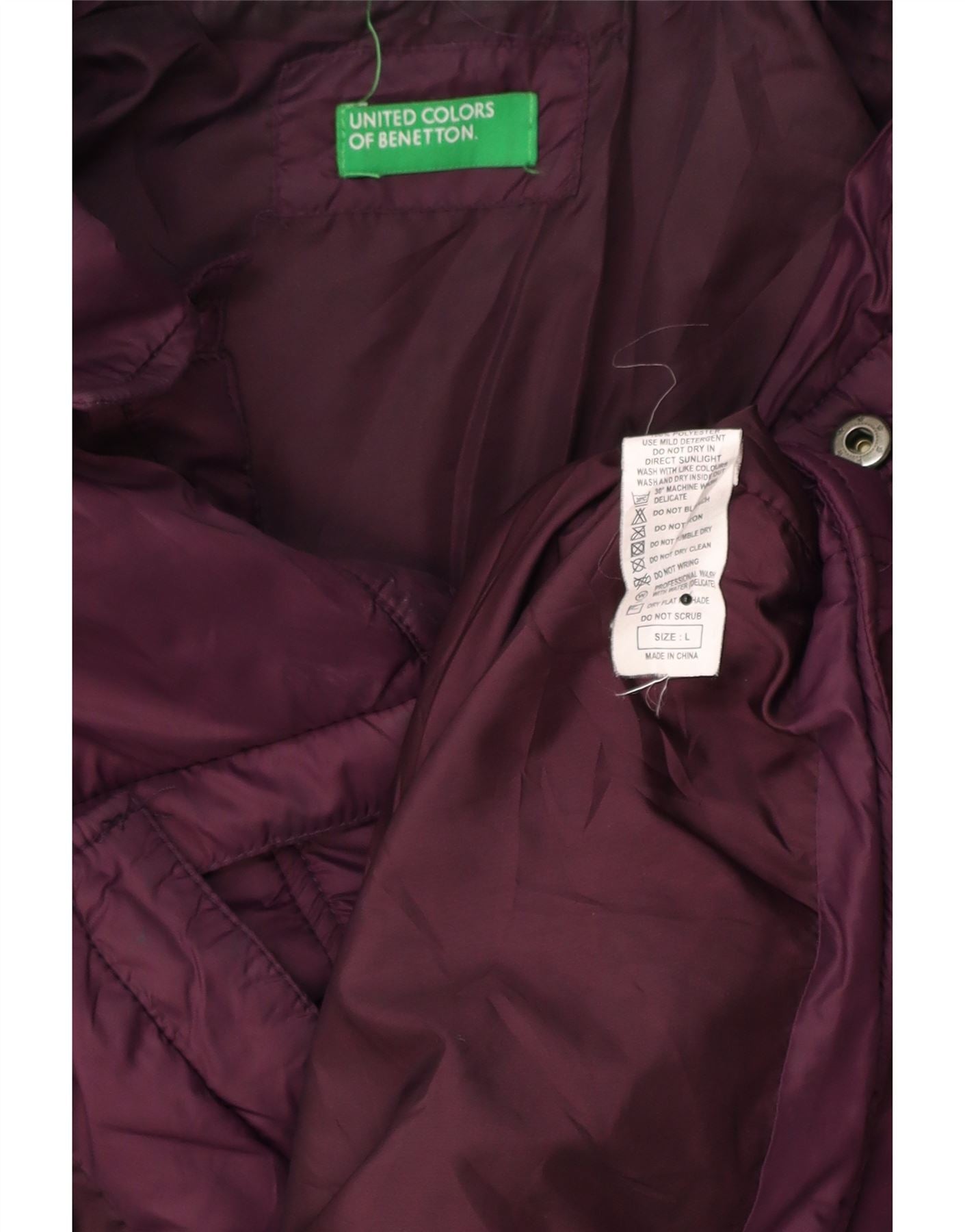 BENETTON Mens Padded Jacket UK 40 Large Maroon Nylon Vintage Benetton and Second-Hand Benetton from Messina Hembry