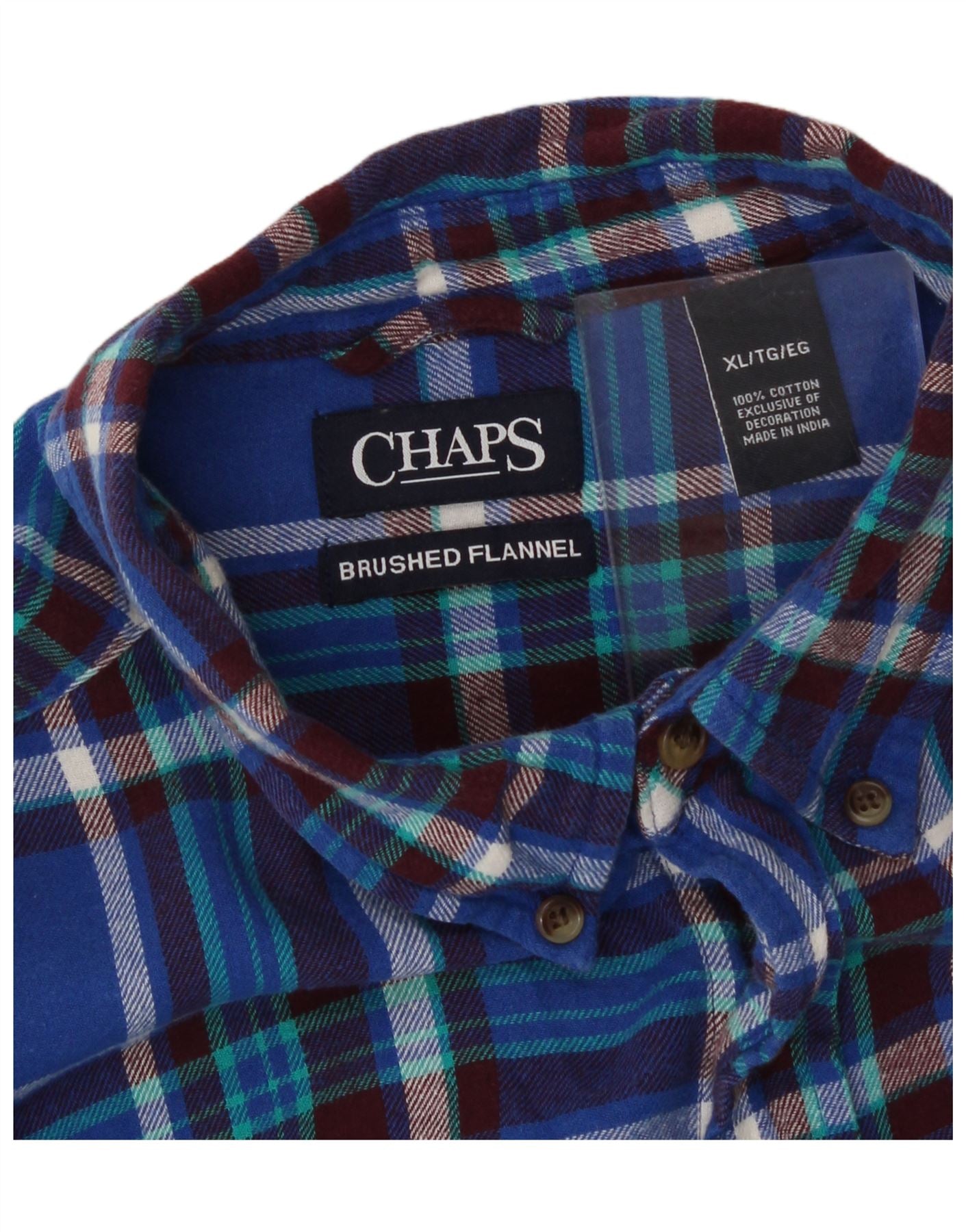 CHAPS Mens Big & Tall Flannel Shirt XL Blue Check Cotton Vintage Chaps and Second-Hand Chaps from Messina Hembry