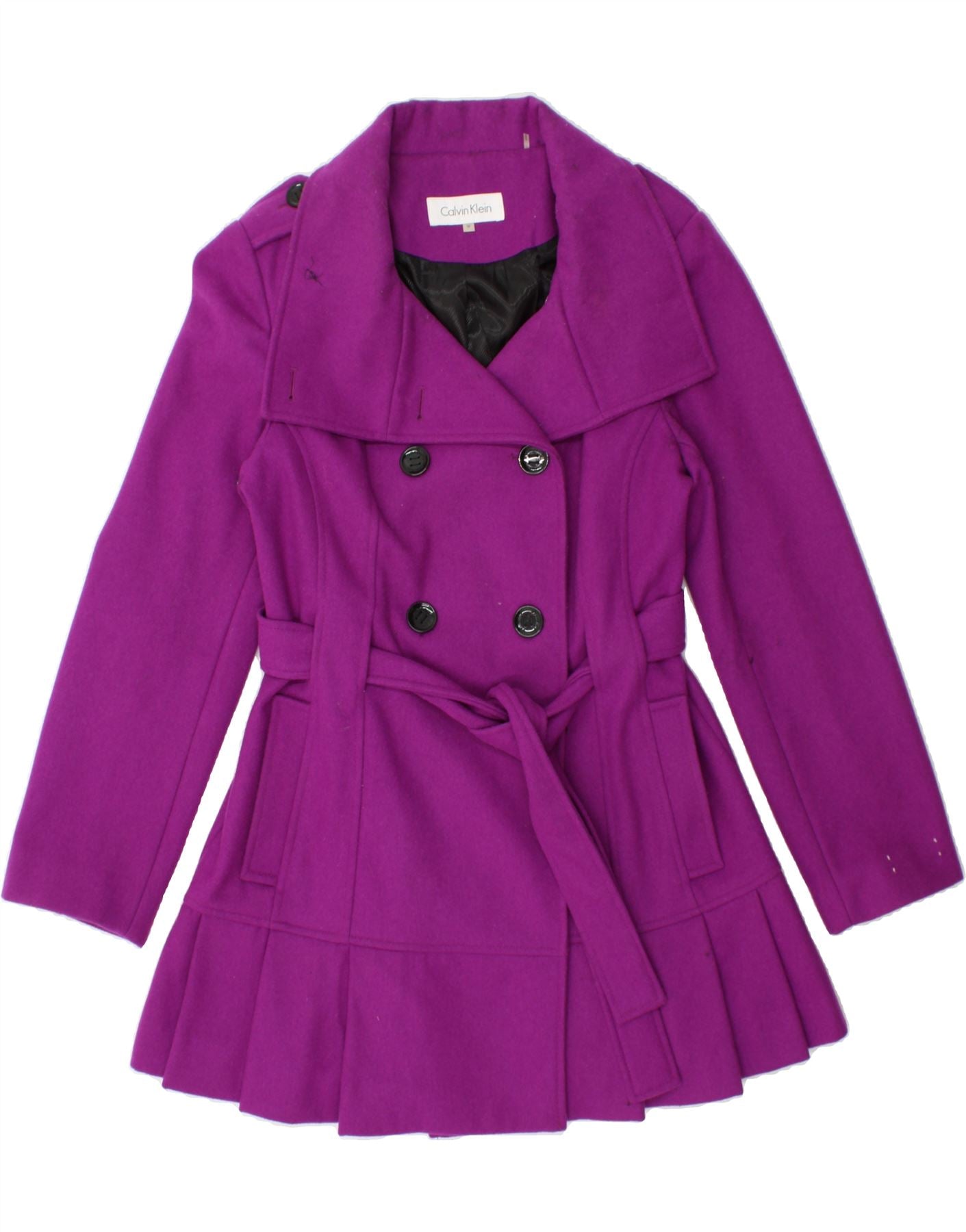 CALVIN KLEIN Womens Double Breasted Coat UK 12 Medium Purple Wool Vintage Calvin Klein and Second-Hand Calvin Klein from Messina Hembry