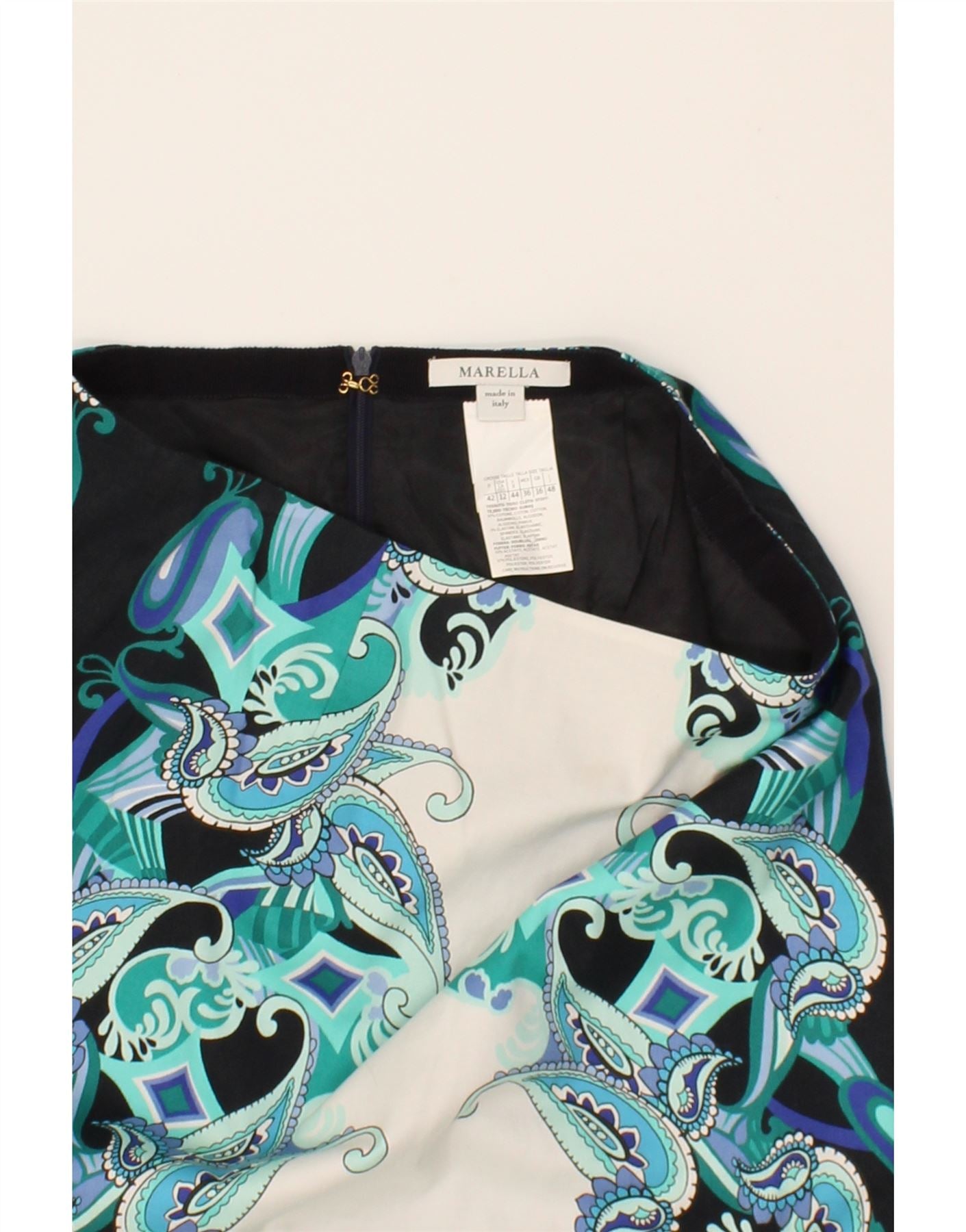 MARELLA Womens Midi Skirt UK 16 Large W32  Blue Paisley Cotton Vintage Marella and Second-Hand Marella from Messina Hembry