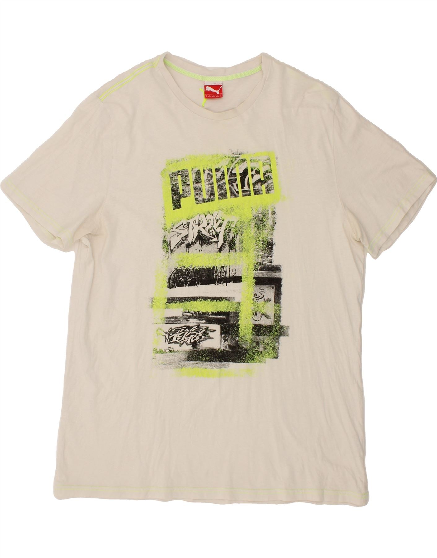 PUMA Mens Graphic T-Shirt Top XL White Cotton Vintage Puma and Second-Hand Puma from Messina Hembry