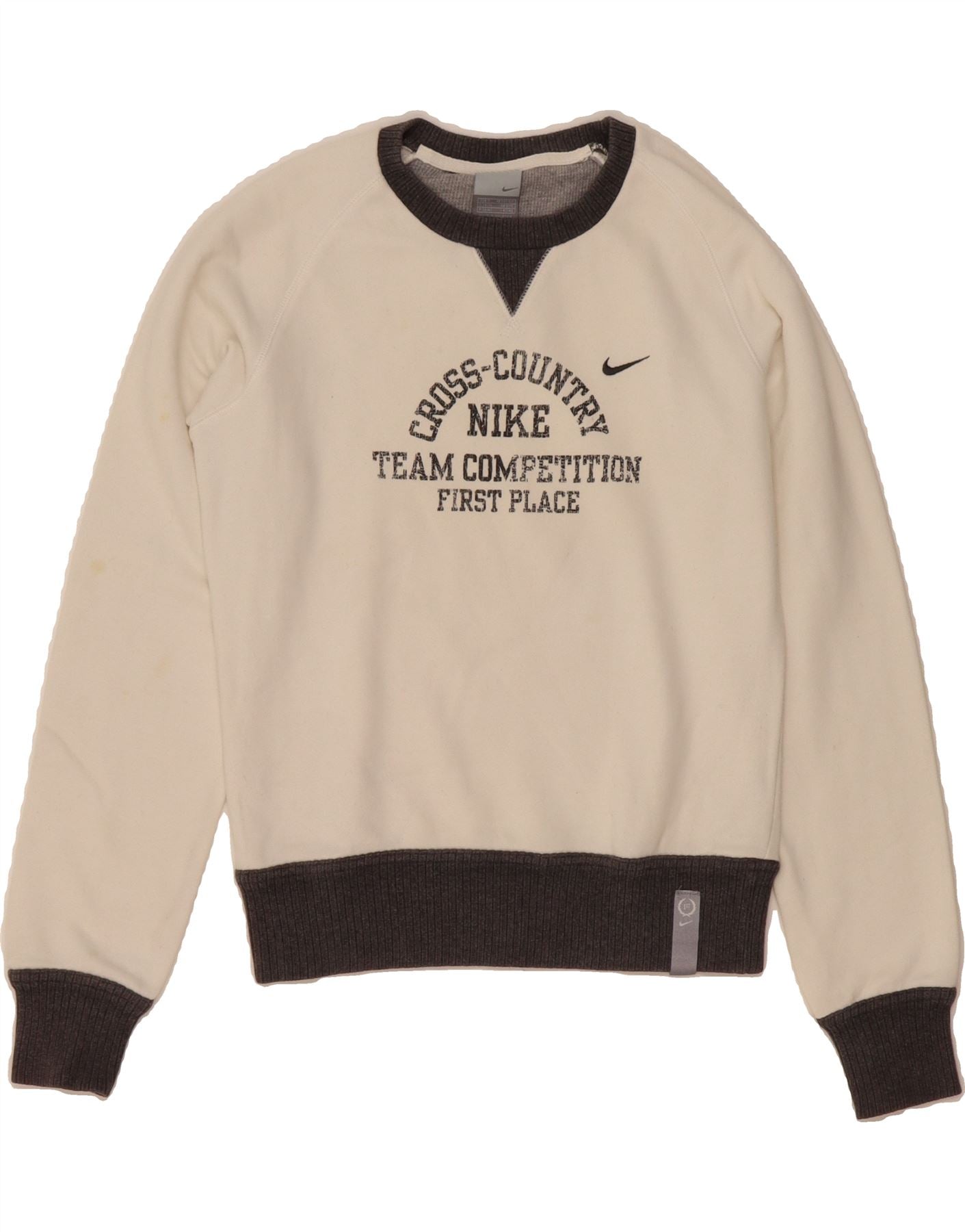 NIKE Womens Crew Neck Jumper Sweater UK 8/10 Small Off White Colourblock Vintage Nike and Second-Hand Nike from Messina Hembry