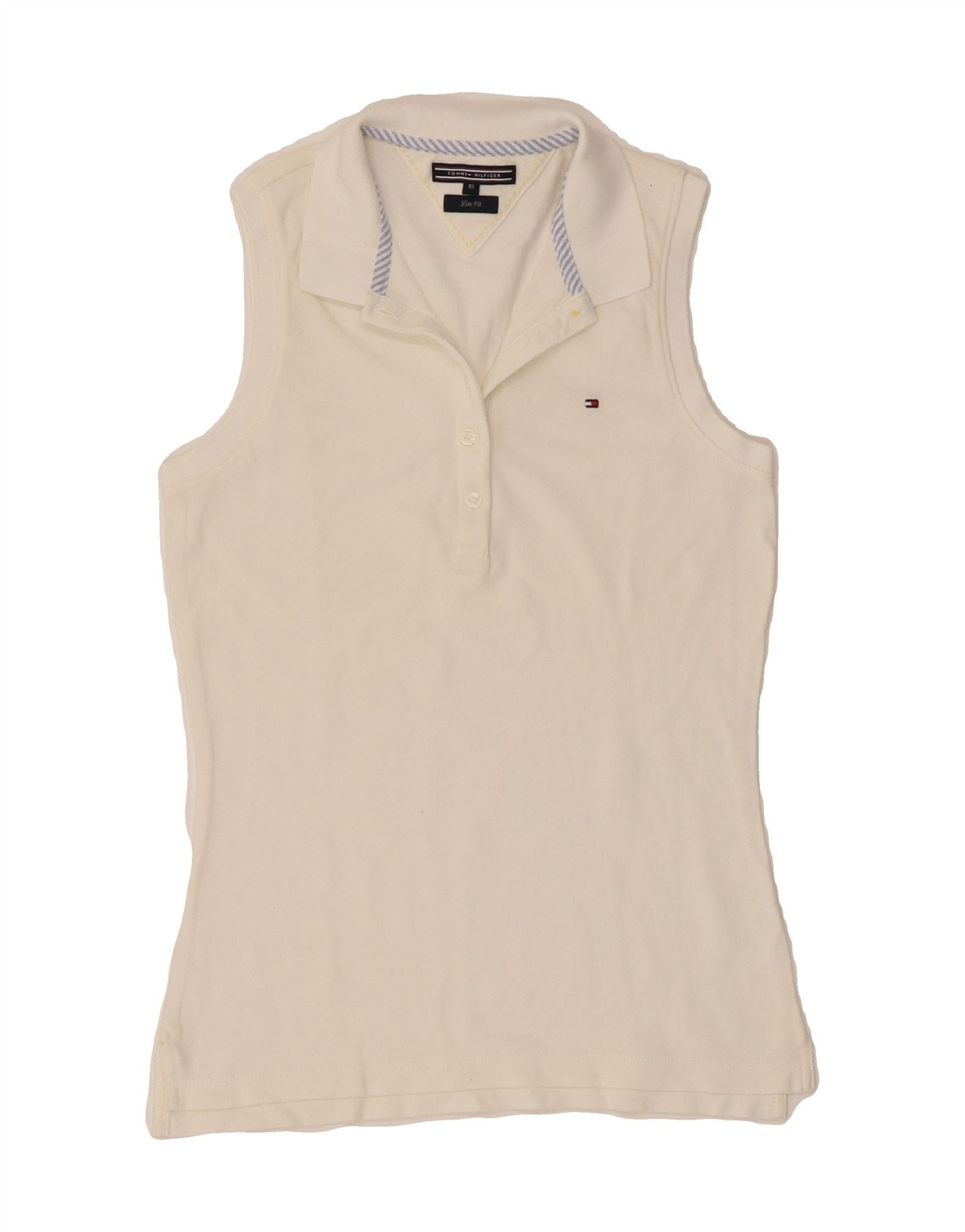 TOMMY HILFIGER Womens Slim Fit Polo Shirt UK 6 XS White Cotton Vintage Tommy Hilfiger and Second-Hand Tommy Hilfiger from Messina Hembry