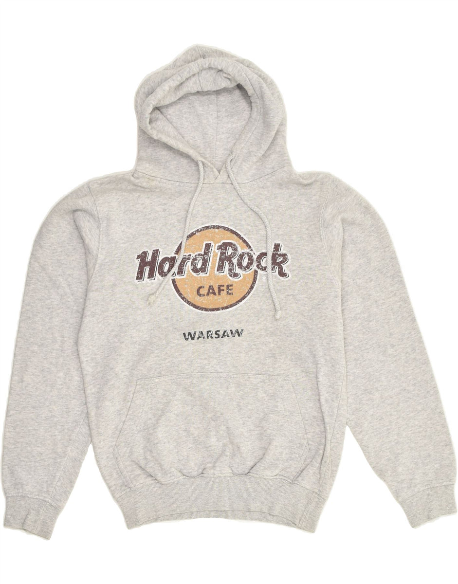 HARD ROCK CAFE Womens Warsaw Graphic Hoodie Jumper UK 10 Small Grey Cotton Vintage Second Hand Clothing Online Messina Hembry