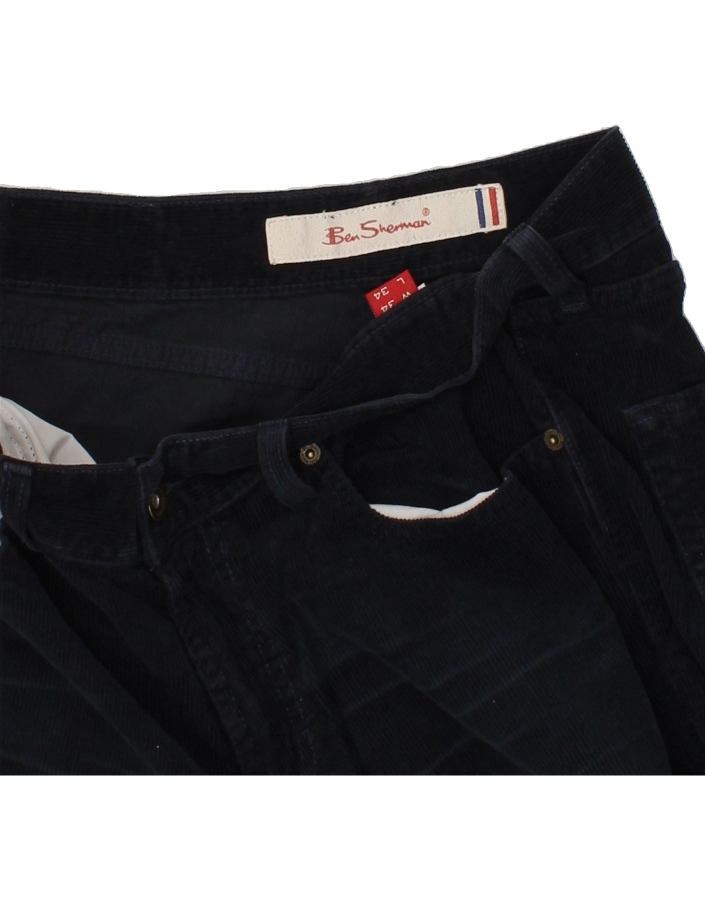 BEN SHERMAN Womens Bootcut Corduroy Trousers W34 L34 Navy Blue Cotton Vintage Ben Sherman and Second-Hand Ben Sherman from Messina Hembry