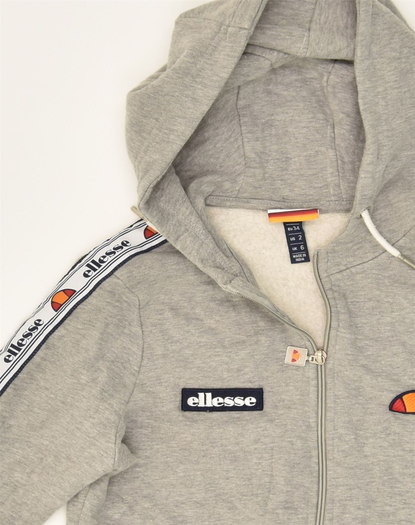 ELLESSE Womens Zip Hoodie Sweater UK 6 XS Grey Cotton | Vintage Ellesse | Thrift | Second-Hand Ellesse | Used Clothing | Messina Hembry