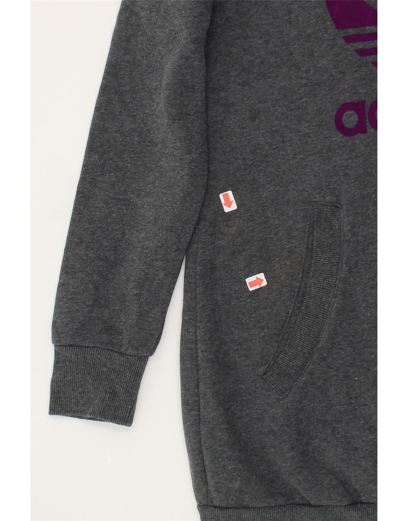 ADIDAS Womens Longline Graphic Hoodie Jumper UK 12 Medium  Grey Cotton Vintage Adidas and Second-Hand Adidas from Messina Hembry