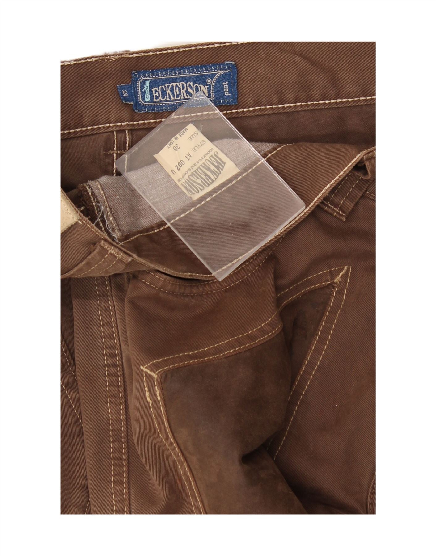 JECKERSON Mens Straight Casual Trousers W36 L35 Brown Polyester Vintage Jeckerson and Second-Hand Jeckerson from Messina Hembry