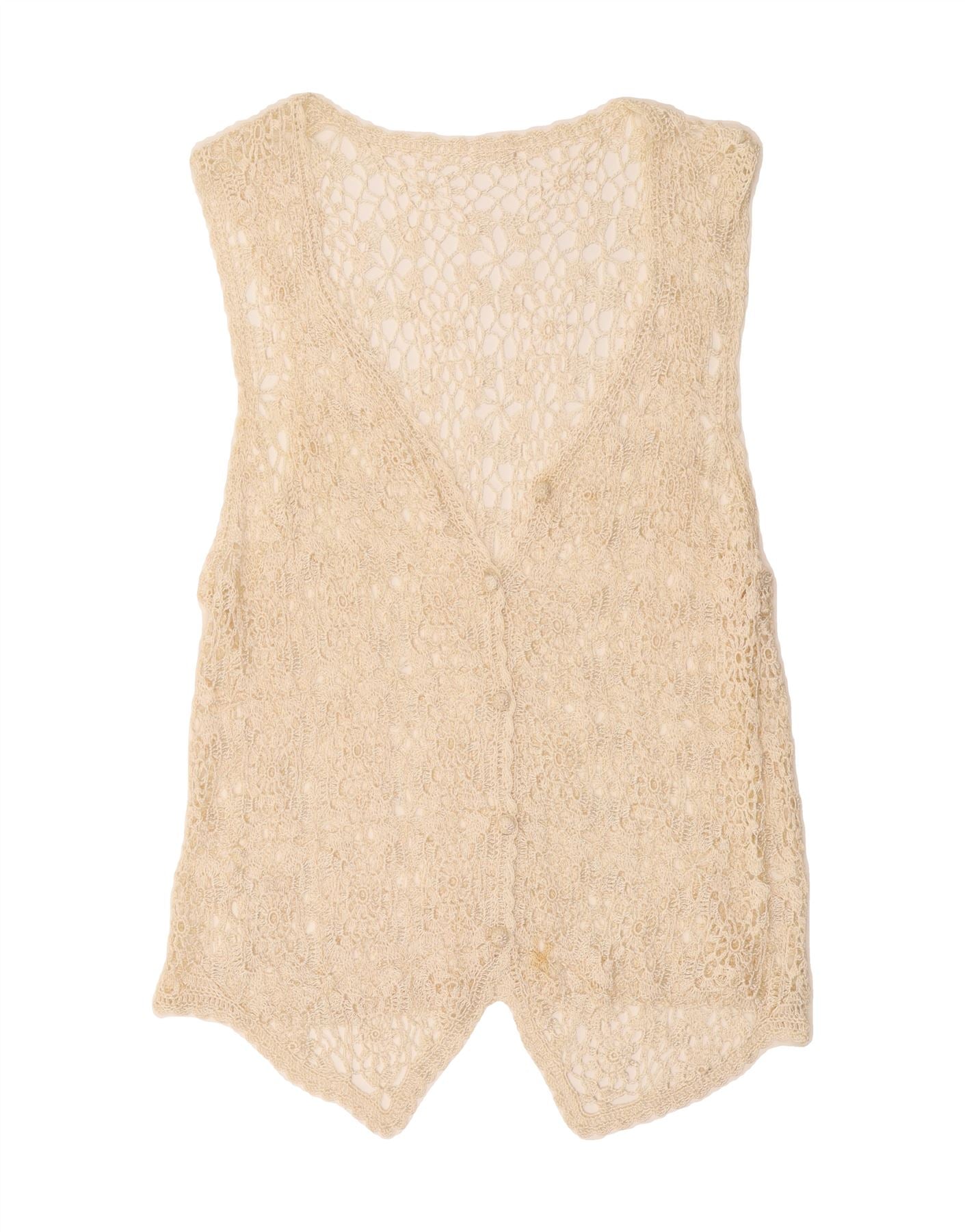 VINTAGE Womens Sleeveless Crochet Cardigan Top UK 16 Large Beige Vintage Vintage and Second-Hand Vintage from Messina Hembry