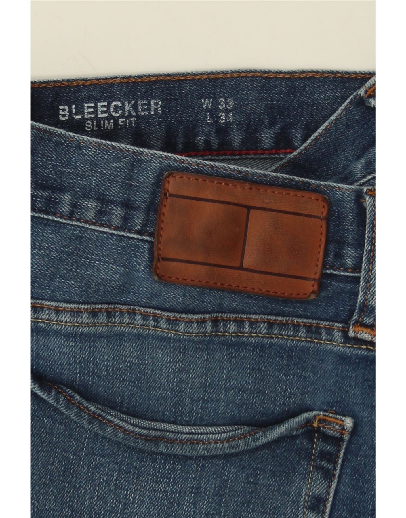 TOMMY HILFIGER Mens Bleecker Slim Jeans W33 L34 Blue Cotton Vintage Tommy Hilfiger and Second-Hand Tommy Hilfiger from Messina Hembry