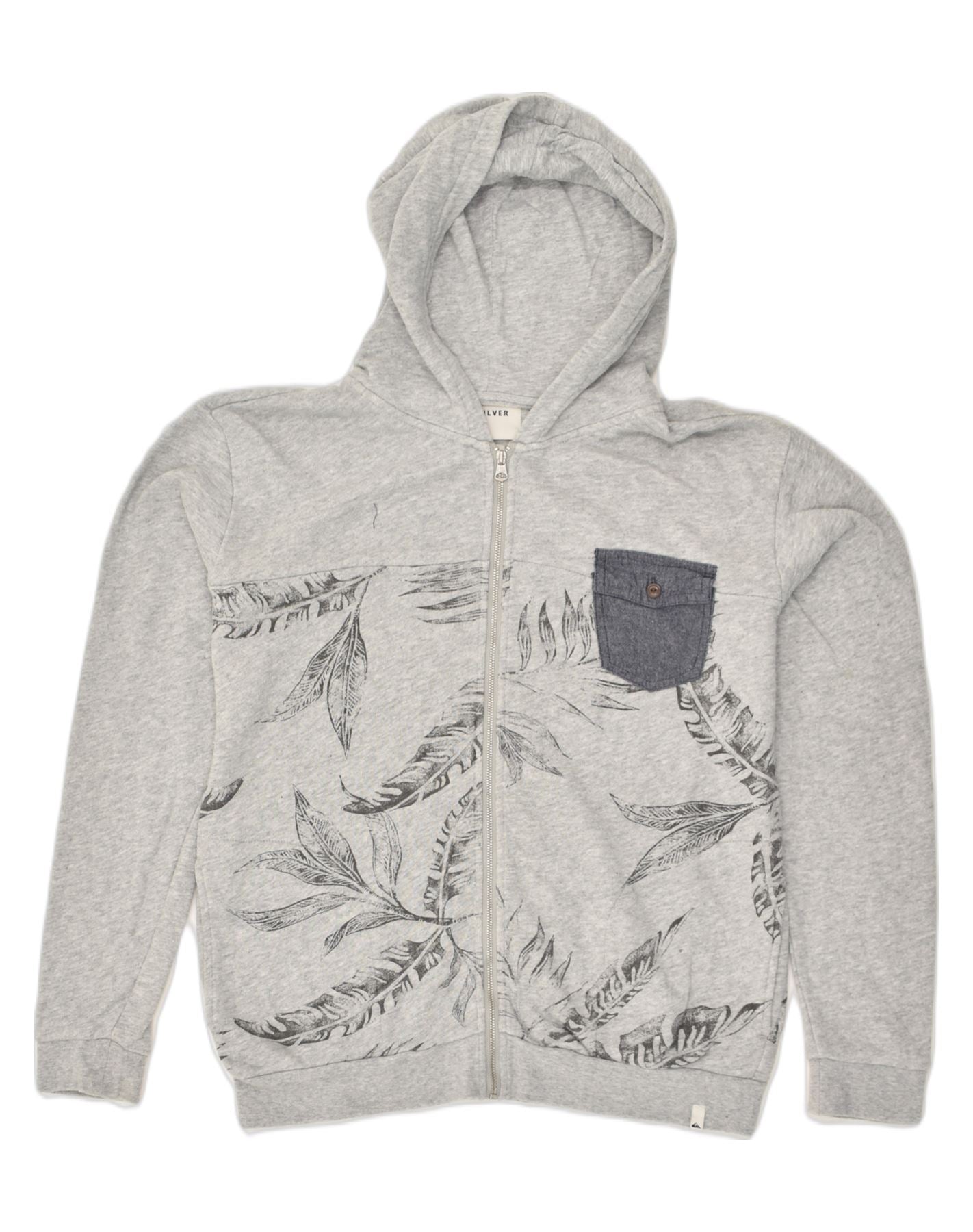 QUIKSILVER Girls Zip Hoodie Sweater 13-14 Years Grey Floral Cotton | Vintage Quiksilver | Thrift | Second-Hand Quiksilver | Used Clothing | Messina Hembry
