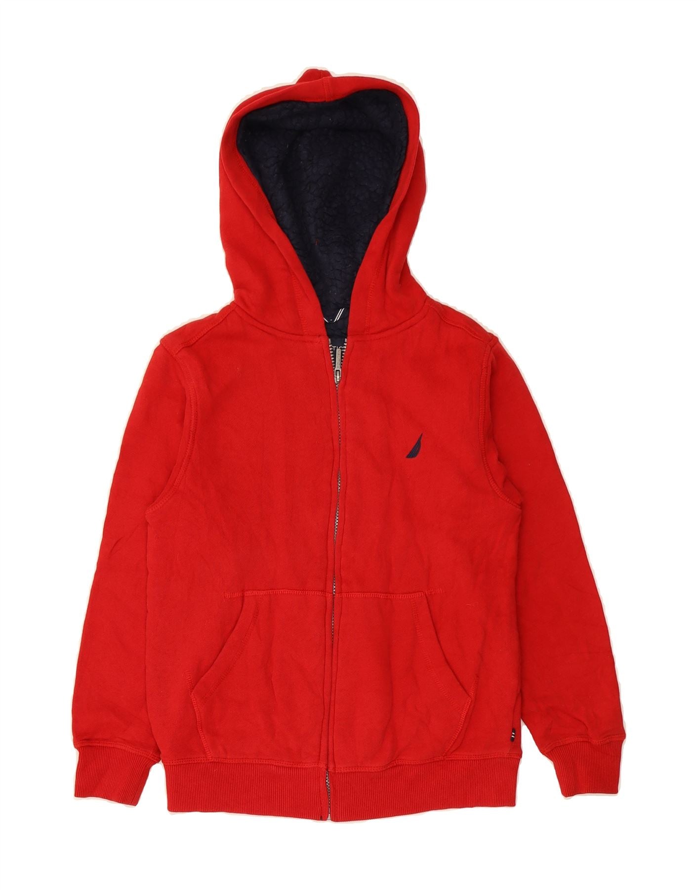 NAUTICA Boys Sherpa Zip Hoodie Sweater 10-11 Years Medium Red Cotton Vintage Nautica and Second-Hand Nautica from Messina Hembry