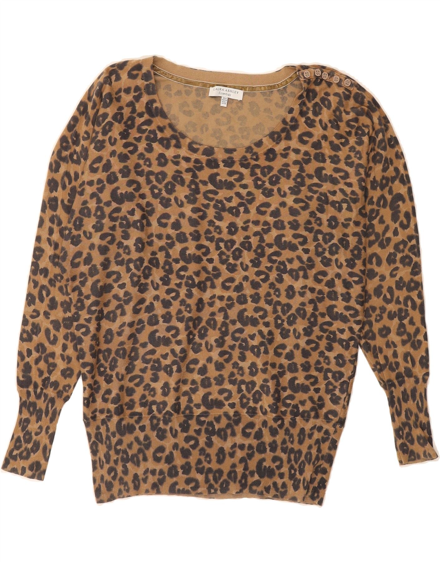 LAURA ASHLEY Womens Boat Neck Jumper Sweater UK 8 Small Brown Animal Print Vintage Laura Ashley and Second-Hand Laura Ashley from Messina Hembry