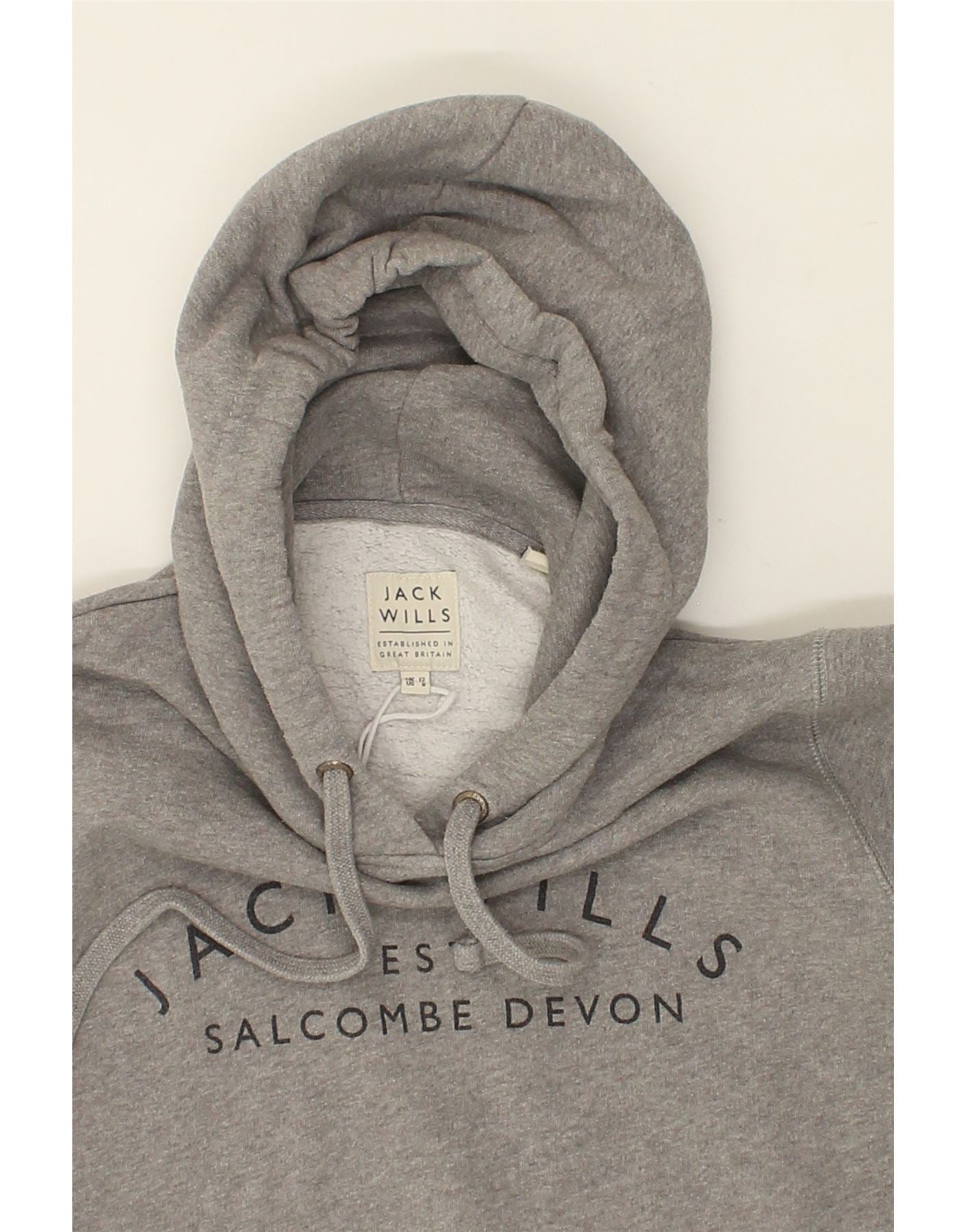 JACK WILLS Womens Graphic Hoodie Jumper UK 12 Medium  Grey Cotton Vintage Jack Wills and Second-Hand Jack Wills from Messina Hembry