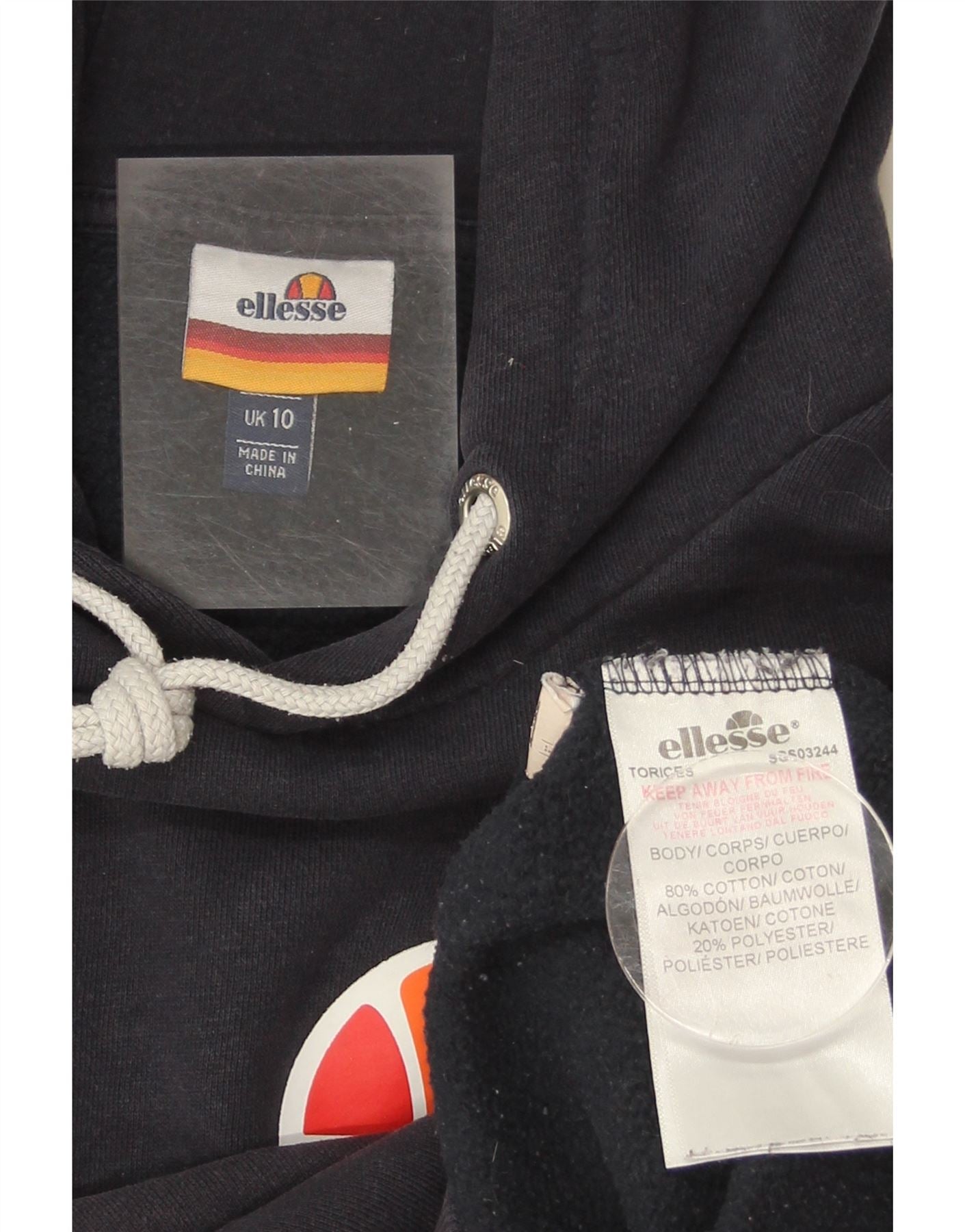 ELLESSE Womens Graphic Oversized Hoodie Jumper UK 10 Small  Black Cotton Vintage Ellesse and Second-Hand Ellesse from Messina Hembry