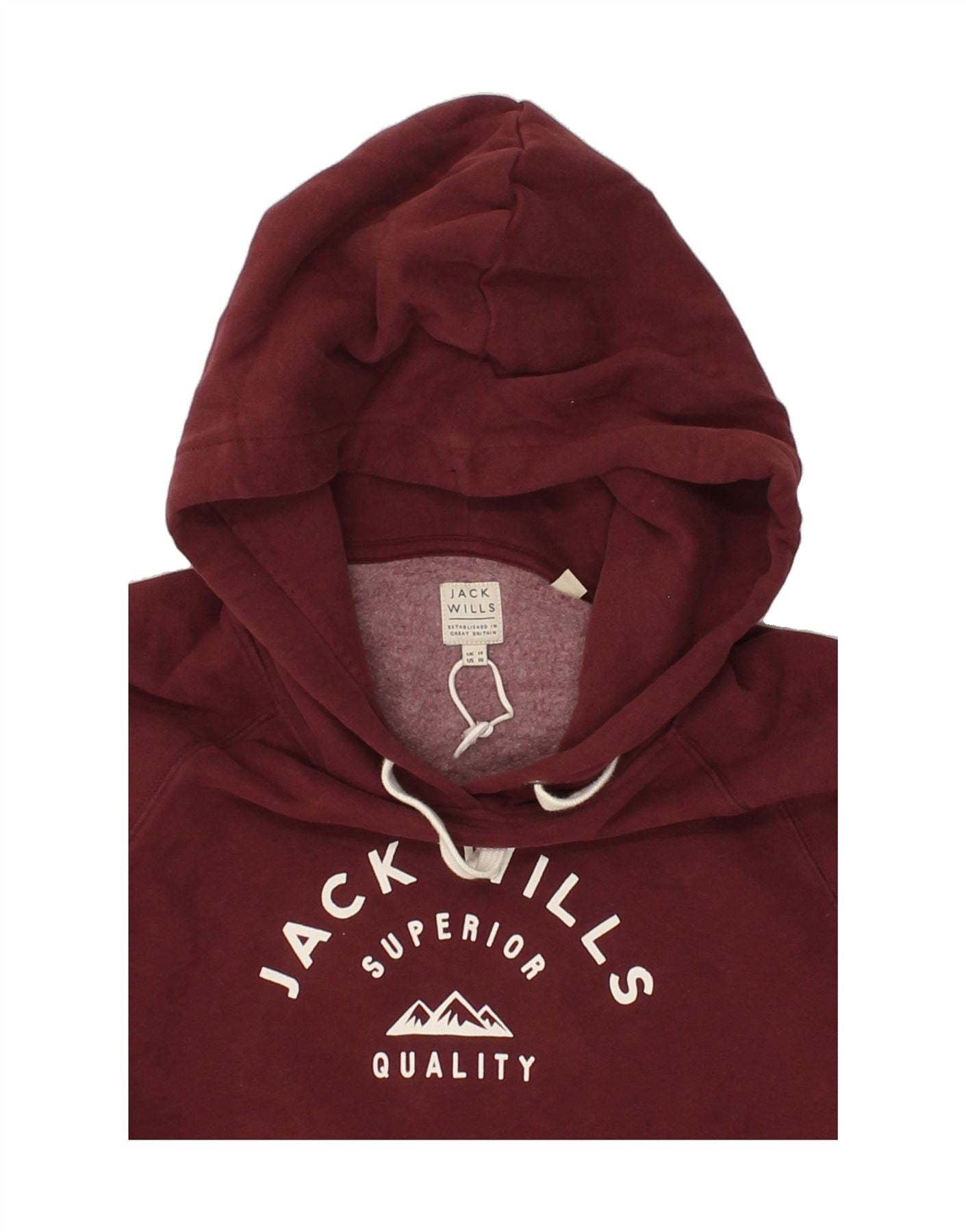 JACK WILLS Womens Graphic Hoodie Jumper UK 14 Large  Maroon Cotton Vintage Jack Wills and Second-Hand Jack Wills from Messina Hembry