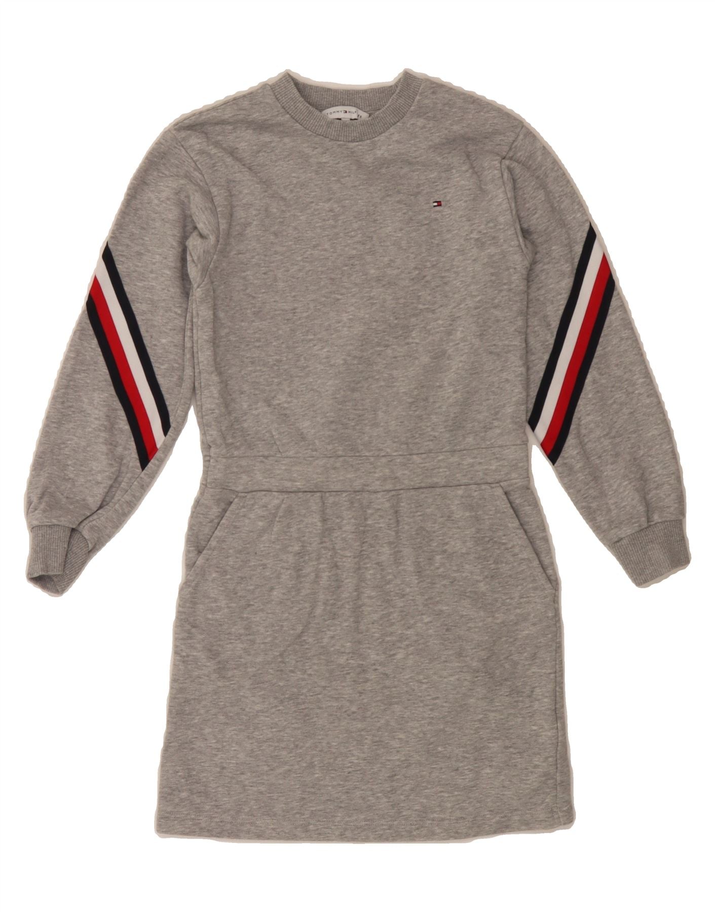TOMMY HILFIGER Girls Jumper Dress 7-8 Years Grey Cotton Vintage Tommy Hilfiger and Second-Hand Tommy Hilfiger from Messina Hembry