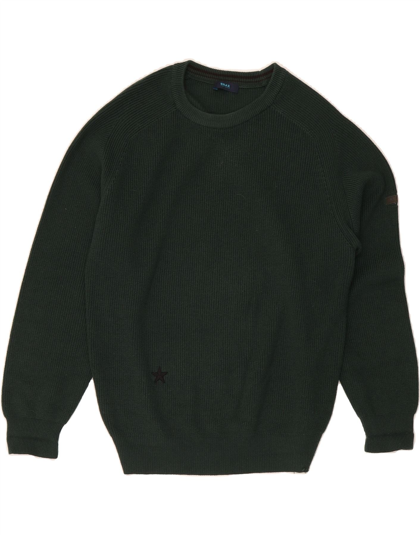 BRAX Mens Boat Neck Jumper Sweater IT 48 Medium Green Wool Vintage Brax and Second-Hand Brax from Messina Hembry