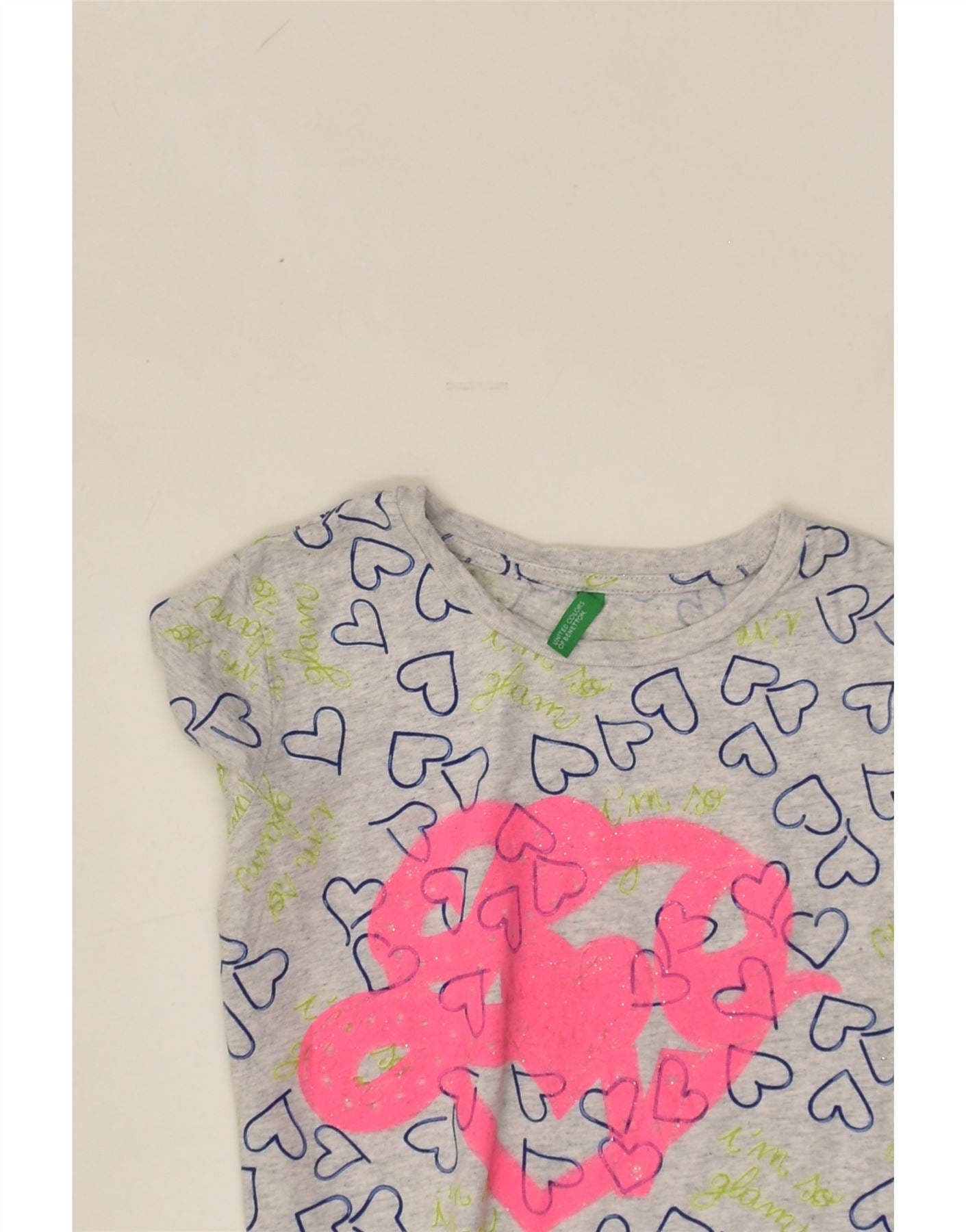 BENETTON Girls Graphic Blouse Top 8-9 Years Large  Grey Cotton | Vintage Benetton | Thrift | Second-Hand Benetton | Used Clothing | Messina Hembry
