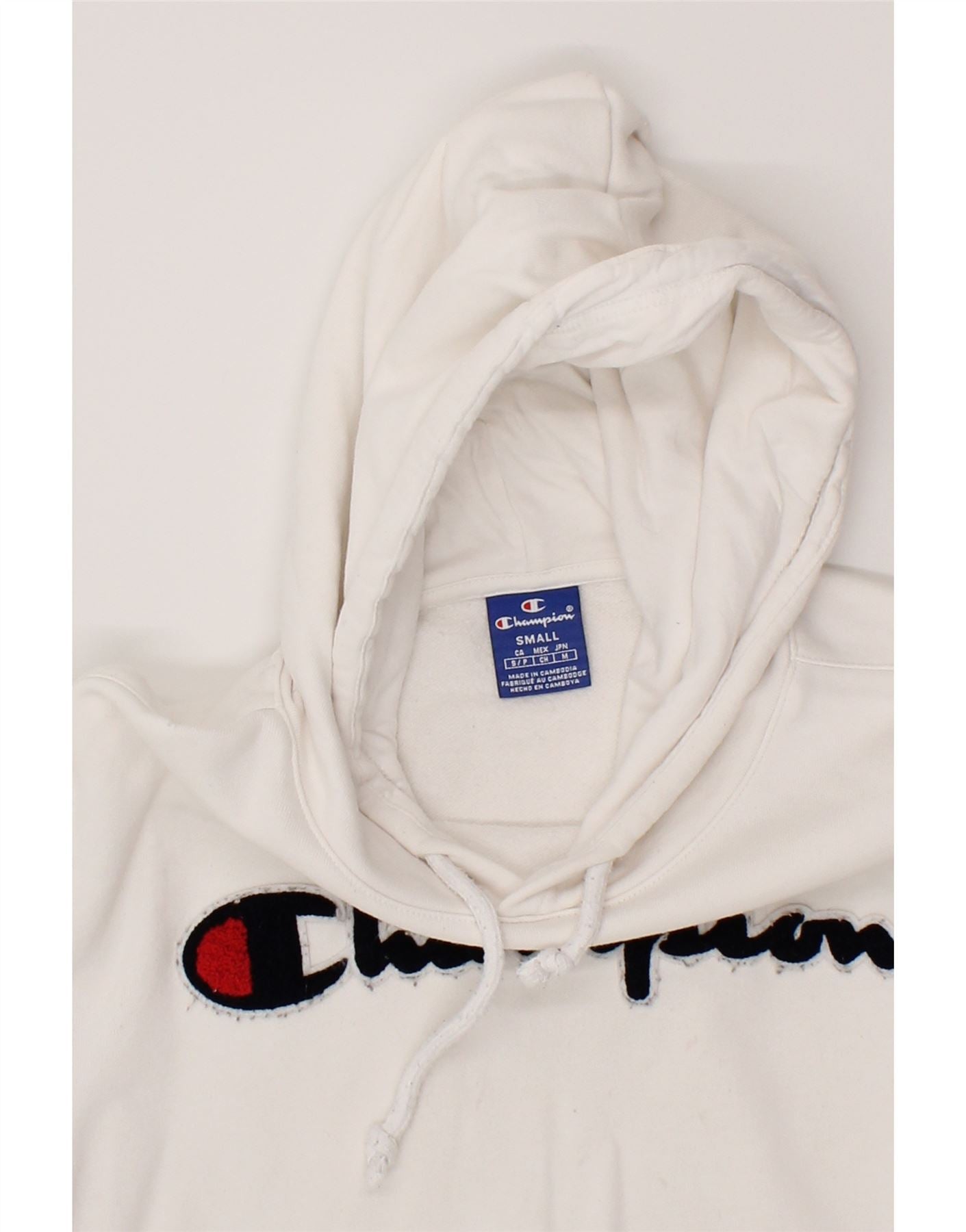 CHAMPION Womens Graphic Hoodie Jumper UK 10 Small White Cotton Vintage Champion and Second-Hand Champion from Messina Hembry