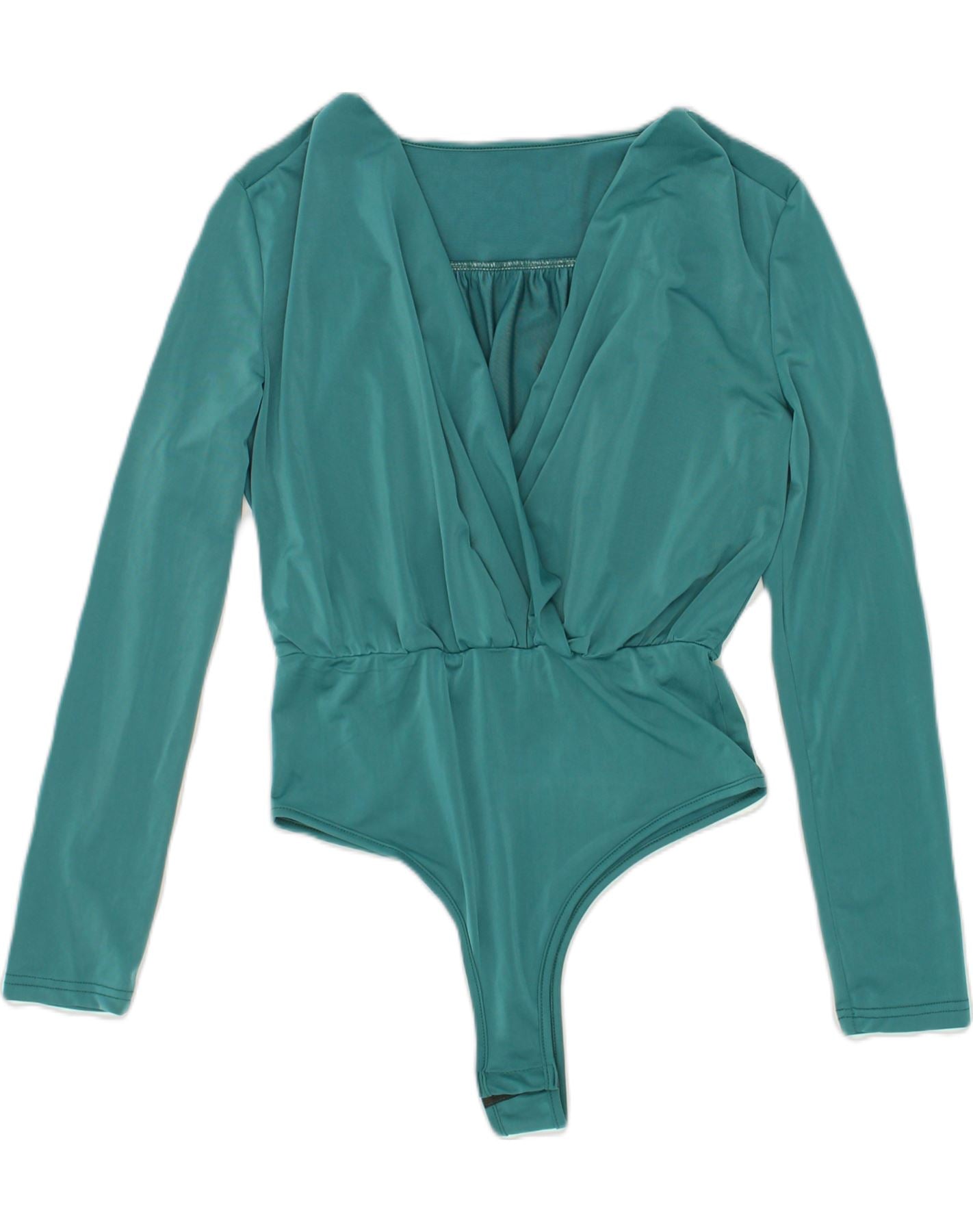 SHEIN Womens Long Sleeve Bodysuit UK 10 Small Green Polyester | Vintage Shein | Thrift | Second-Hand Shein | Used Clothing | Messina Hembry