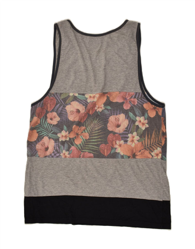 O'NEILL Womens Graphic Vest Top UK 18 XL Grey Floral Cotton | Vintage O'Neill | Thrift | Second-Hand O'Neill | Used Clothing | Messina Hembry 