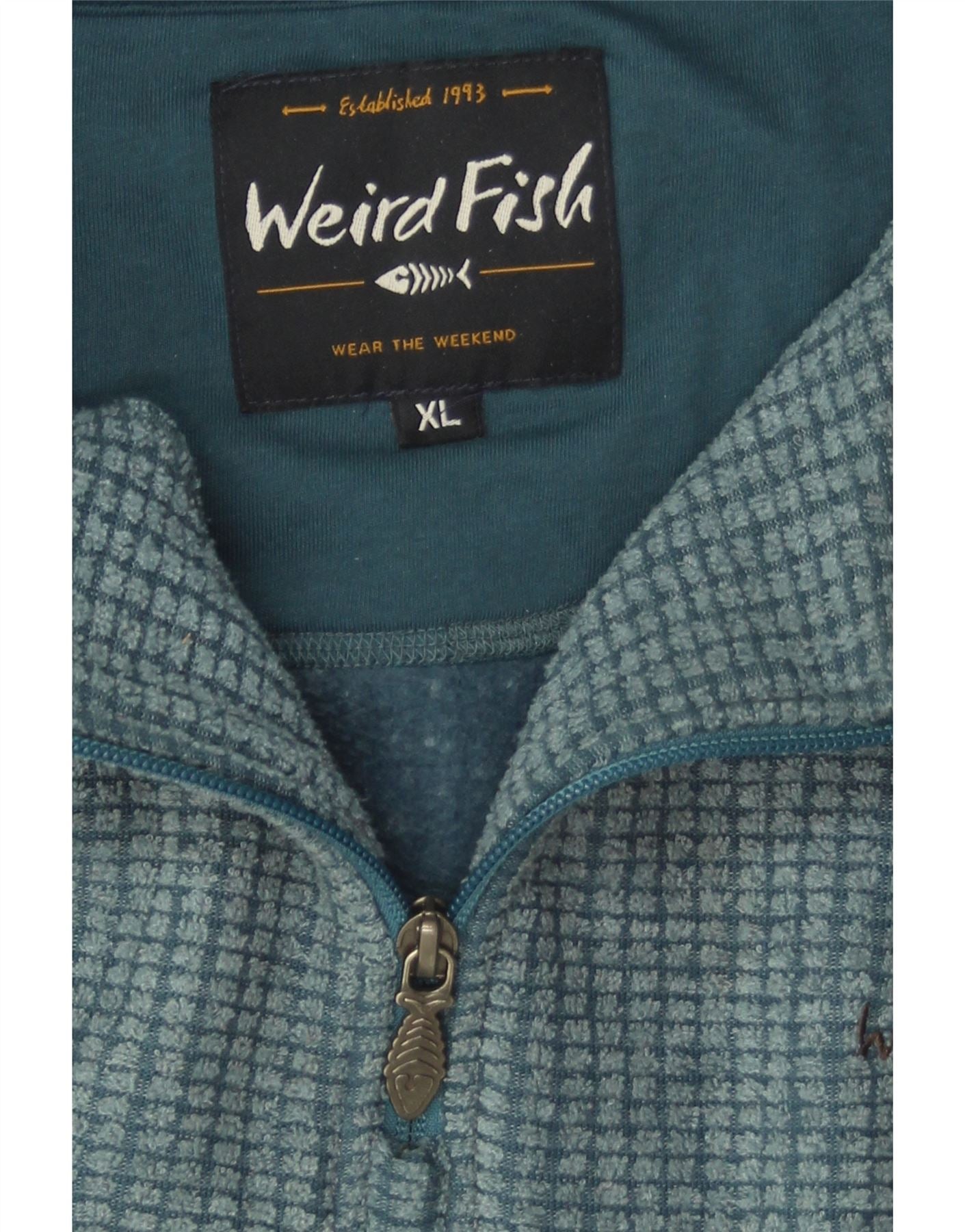 WEIRD FISH Mens Zip Neck Fleece Jumper XL Blue Polyester Vintage Weird Fish and Second-Hand Weird Fish from Messina Hembry