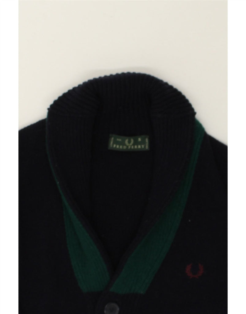 FRED PERRY Mens Cardigan Sweater Small Navy Blue Wool | Vintage Fred Perry | Thrift | Second-Hand Fred Perry | Used Clothing | Messina Hembry 