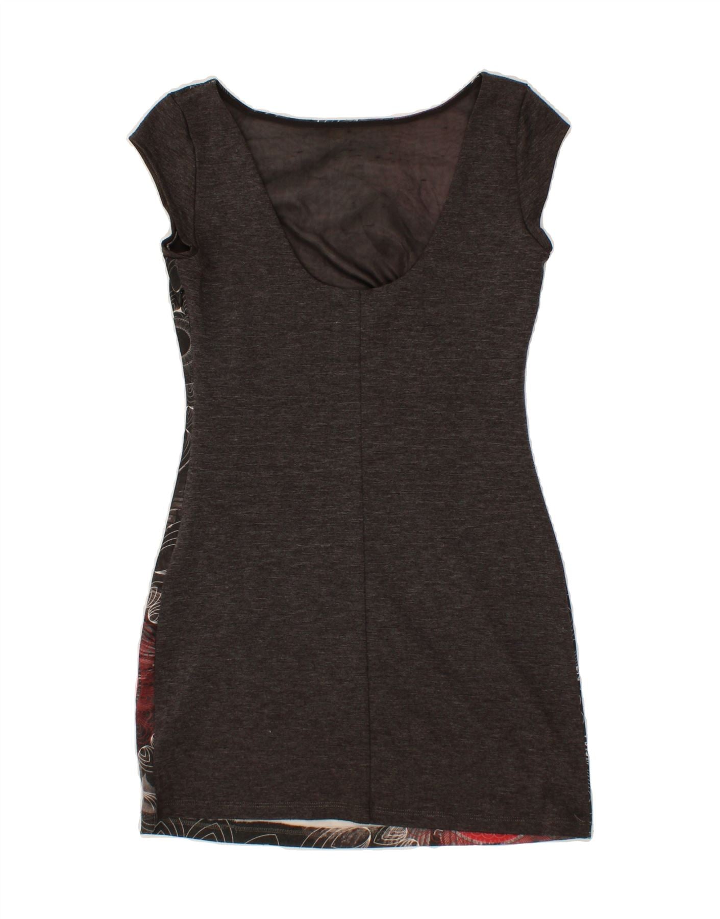DESIGUAL Womens Graphic Bodycon Dress UK 8 Small Grey Floral Vintage Desigual and Second-Hand Desigual from Messina Hembry