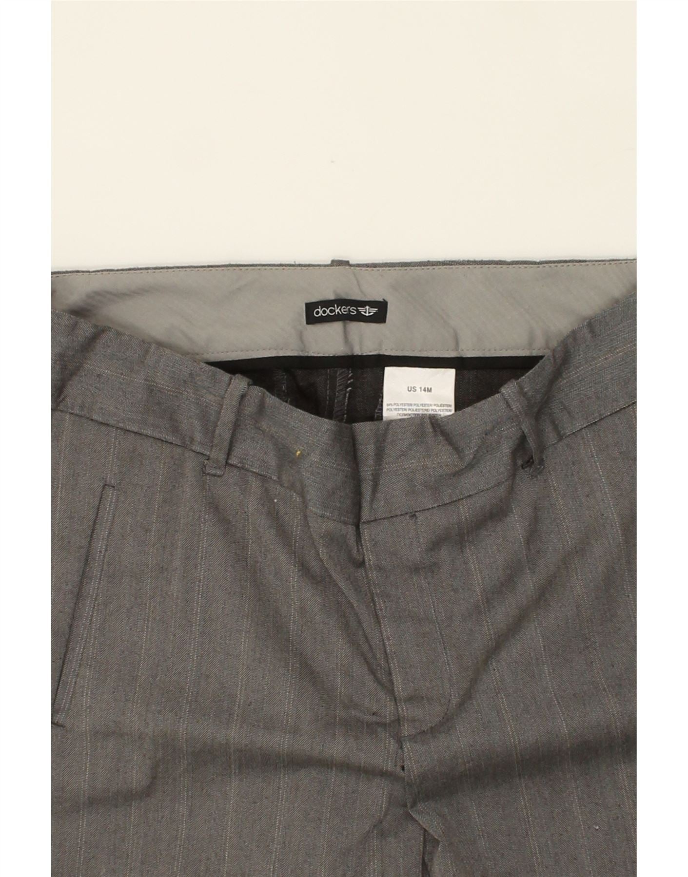 DOCKERS Womens Straight Casual Trousers US 14 XL W34 L29  Grey Striped Vintage Dockers and Second-Hand Dockers from Messina Hembry