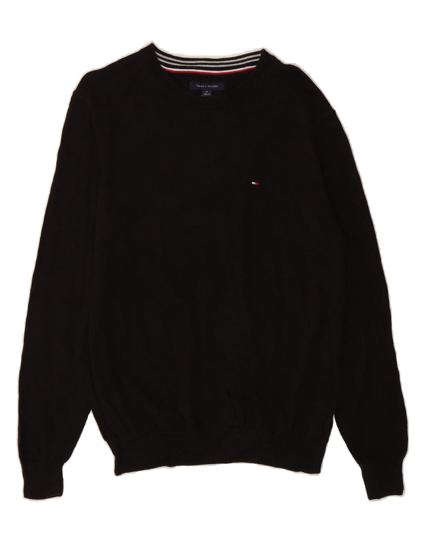 TOMMY HILFIGER Mens Boat Neck Jumper Sweater Medium Black Cotton Vintage Tommy Hilfiger and Second-Hand Tommy Hilfiger from Messina Hembry