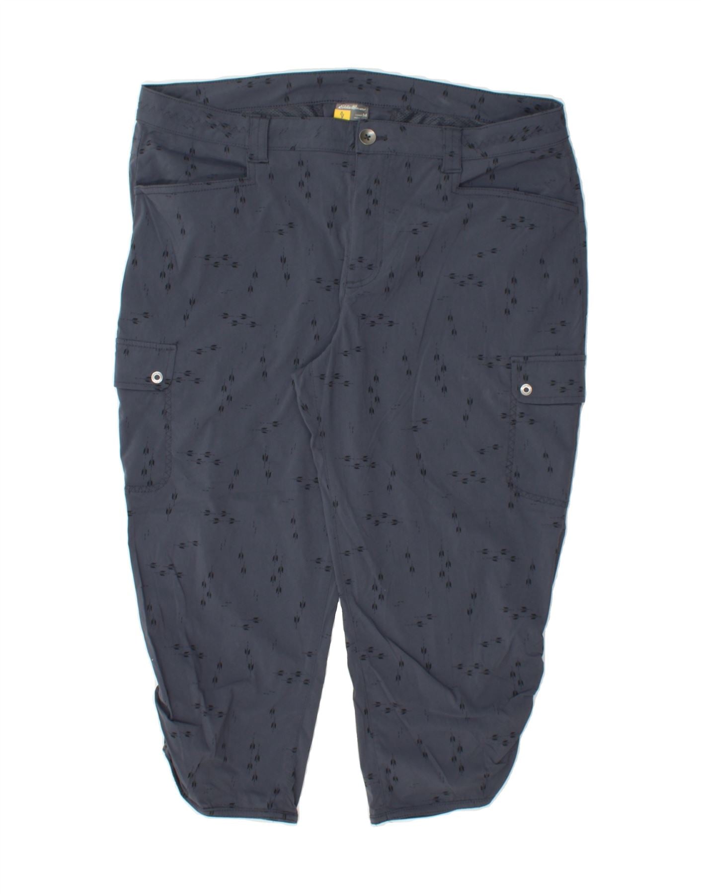 EDDIE BAUER Womens Capri Cargo Trousers US 14 XL W36 L20 Navy Blue Floral Vintage Eddie Bauer and Second-Hand Eddie Bauer from Messina Hembry