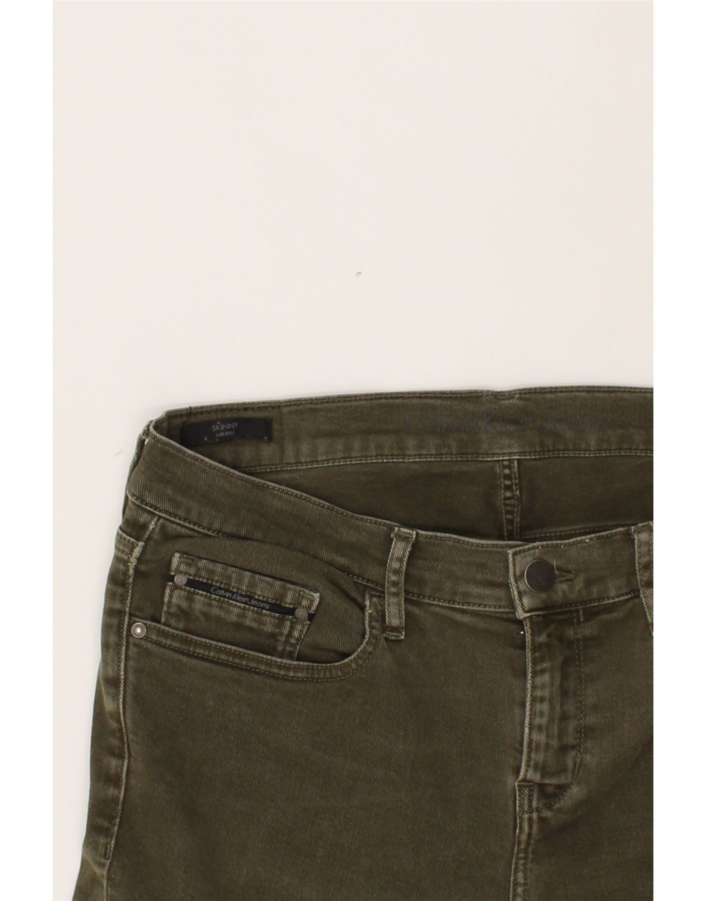 CALVIN KLEIN Womens Mid Rise Skinny Jeans W31 L34 Khaki Cotton Vintage Calvin Klein and Second-Hand Calvin Klein from Messina Hembry