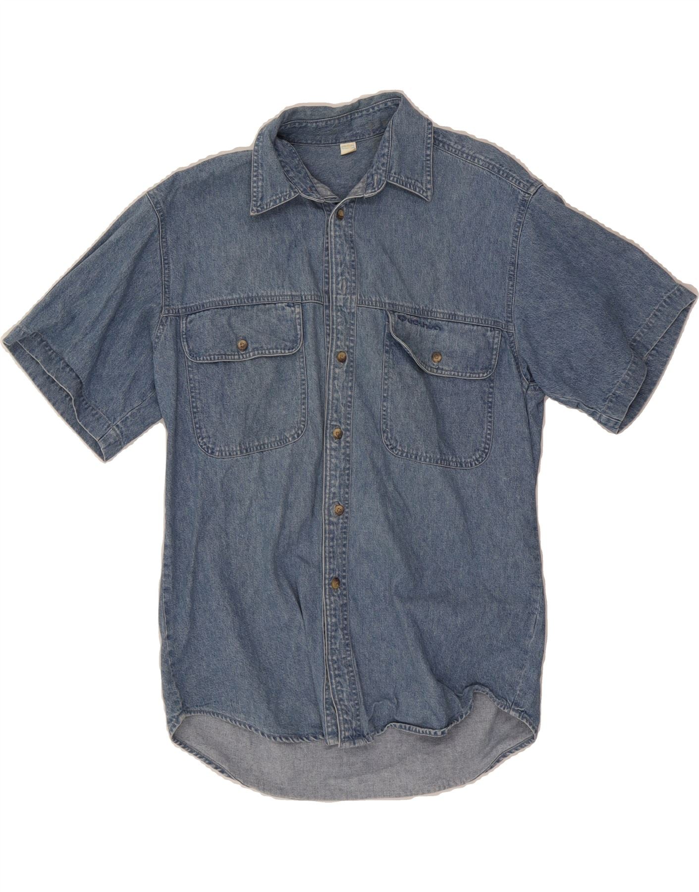 DECATHLON Mens Short Sleeve Denim Shirt Small Blue Cotton Vintage Decathlon and Second-Hand Decathlon from Messina Hembry