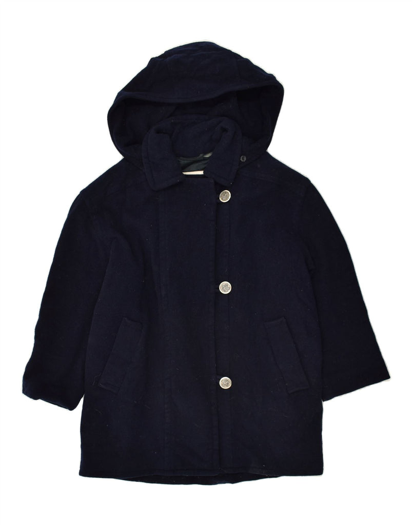 LONDON FOG Womens Petite Oversized Hooded Overcoat UK 6 XS Navy Blue Wool | Vintage London Fog | Thrift | Second-Hand London Fog | Used Clothing | Messina Hembry 