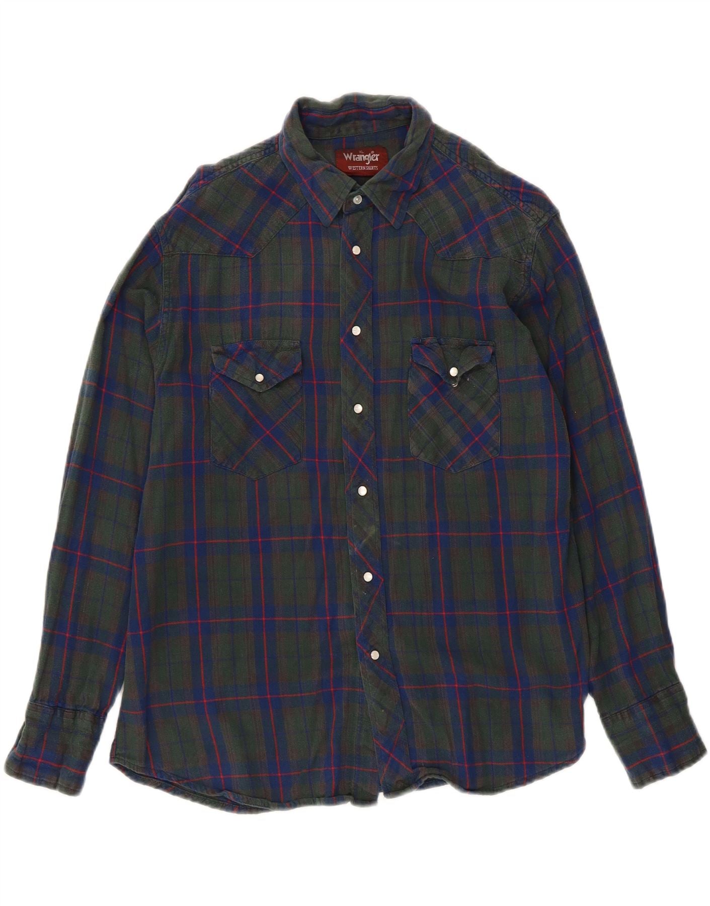WRANGLER Mens Flannel Shirt XL Green Check Vintage Wrangler and Second-Hand Wrangler from Messina Hembry