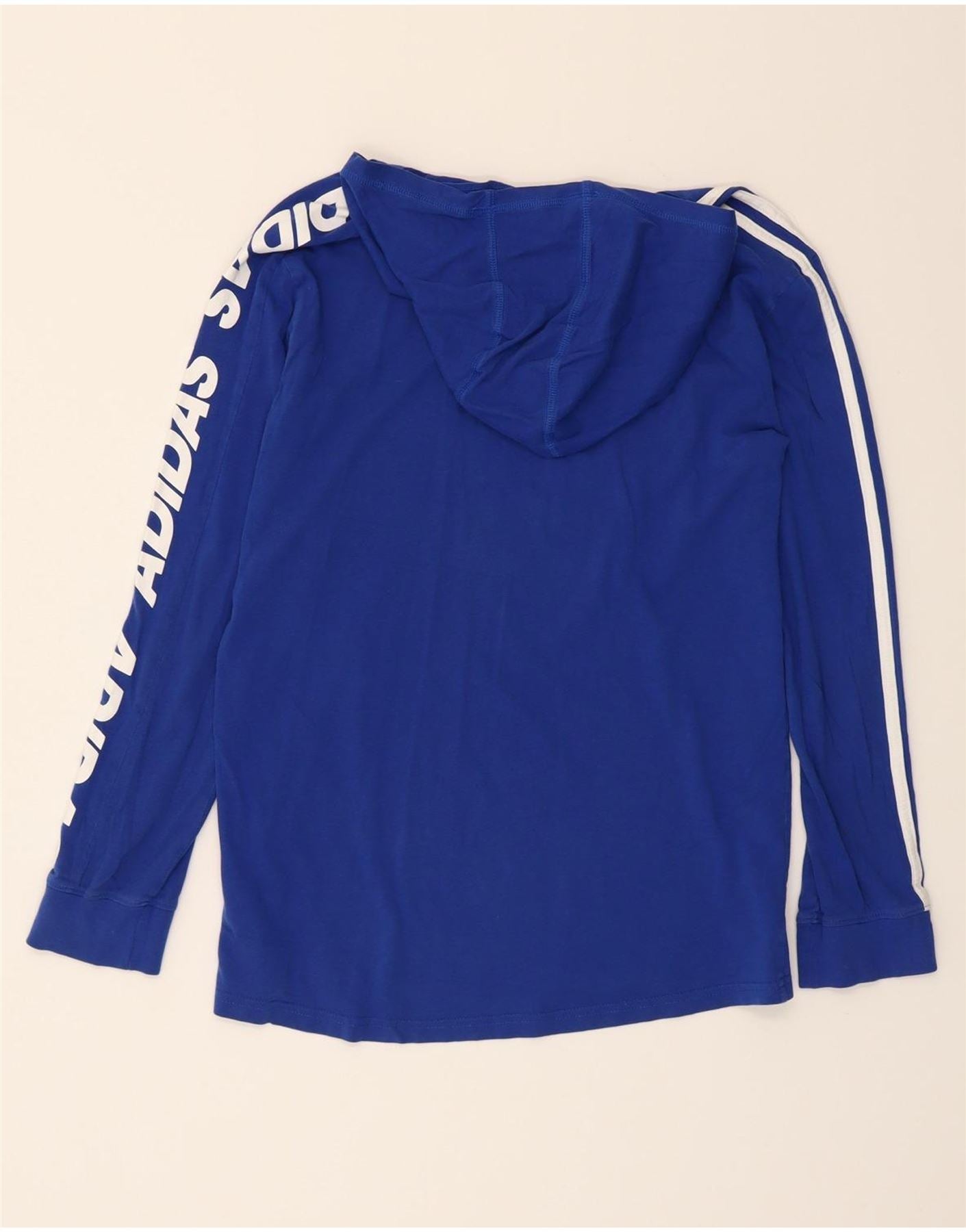 ADIDAS Boys Hooded Graphic Top Long Sleeve 14-15 Years Large Blue Cotton Vintage Adidas and Second-Hand Adidas from Messina Hembry