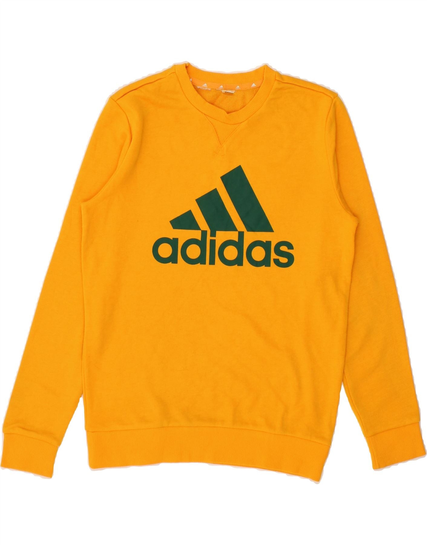 ADIDAS Boys Graphic Sweatshirt Jumper 12-13 Years Yellow Vintage Adidas and Second-Hand Adidas from Messina Hembry
