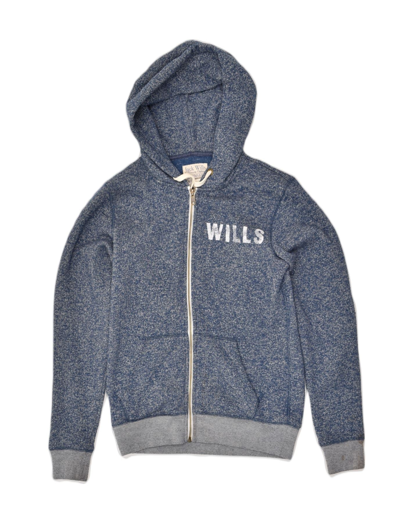 JACK WILLS Womens Graphic Zip Hoodie Sweater UK 10 Small Blue Polyester | Vintage Jack Wills | Thrift | Second-Hand Jack Wills | Used Clothing | Messina Hembry