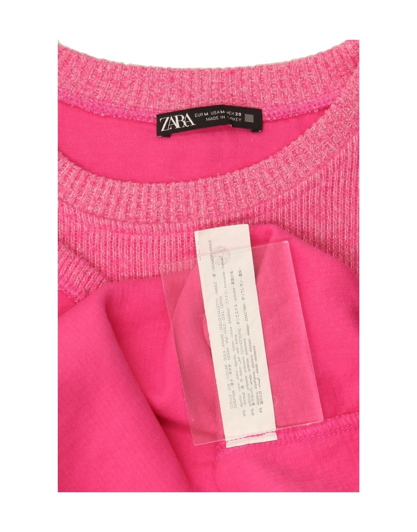 ZARA Womens Crop Boat Neck Jumper Sweater UK 14 Medium Pink Cotton Vintage Zara and Second-Hand Zara from Messina Hembry
