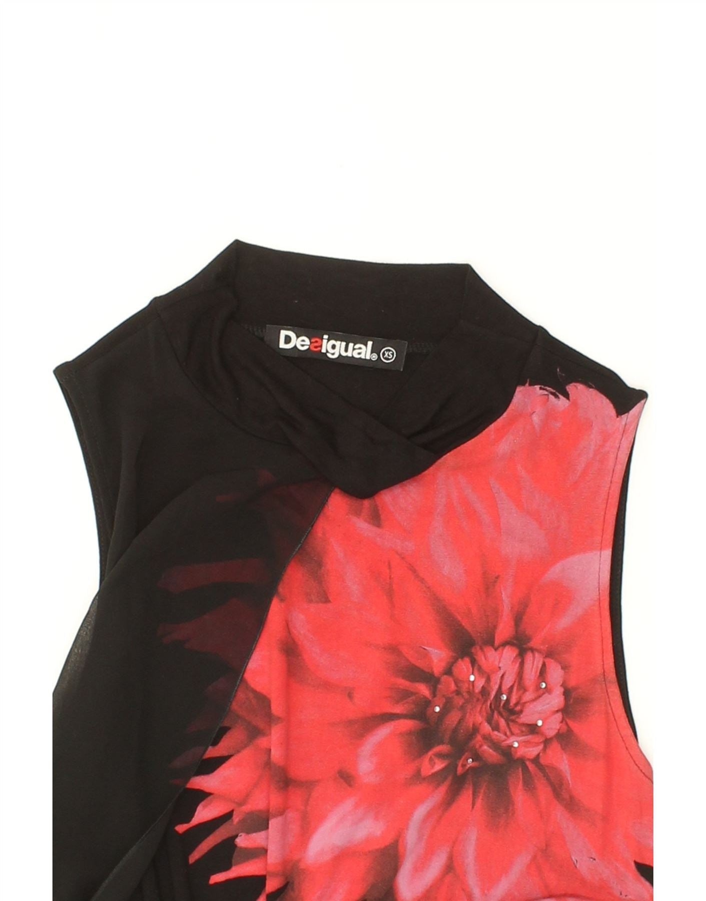 DESIGUAL Womens Sleeveless Asymmetric Blouse Top UK 6 XS Black Floral Vintage Desigual and Second-Hand Desigual from Messina Hembry