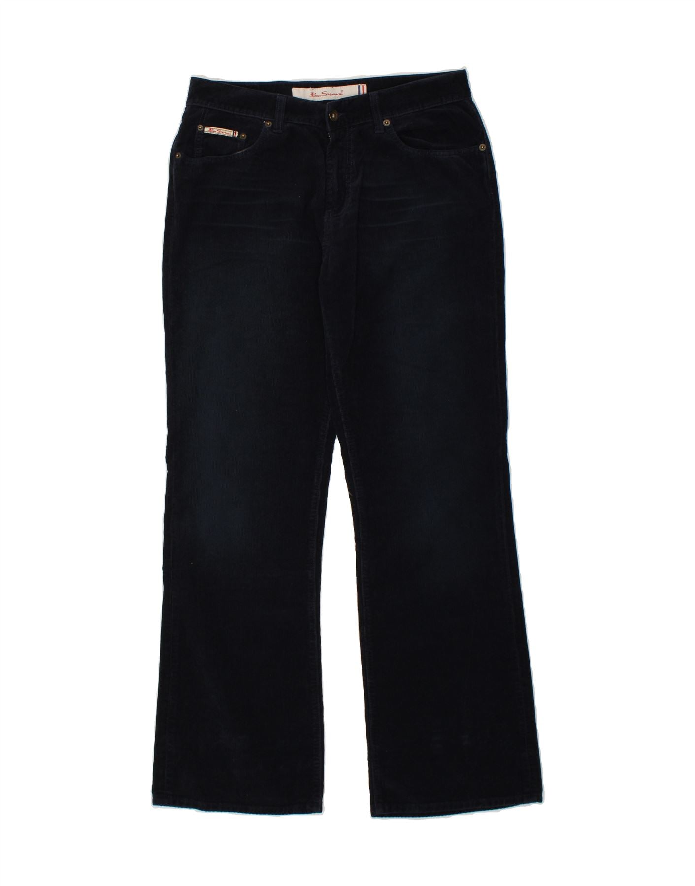 BEN SHERMAN Womens Bootcut Corduroy Trousers W34 L34 Navy Blue Cotton Vintage Ben Sherman and Second-Hand Ben Sherman from Messina Hembry