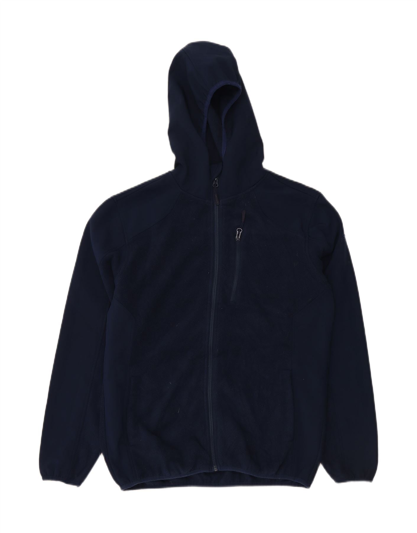 REEBOK Mens Hooded Fleece Jacket UK 38 Medium Navy Blue Polyester Vintage Reebok and Second-Hand Reebok from Messina Hembry