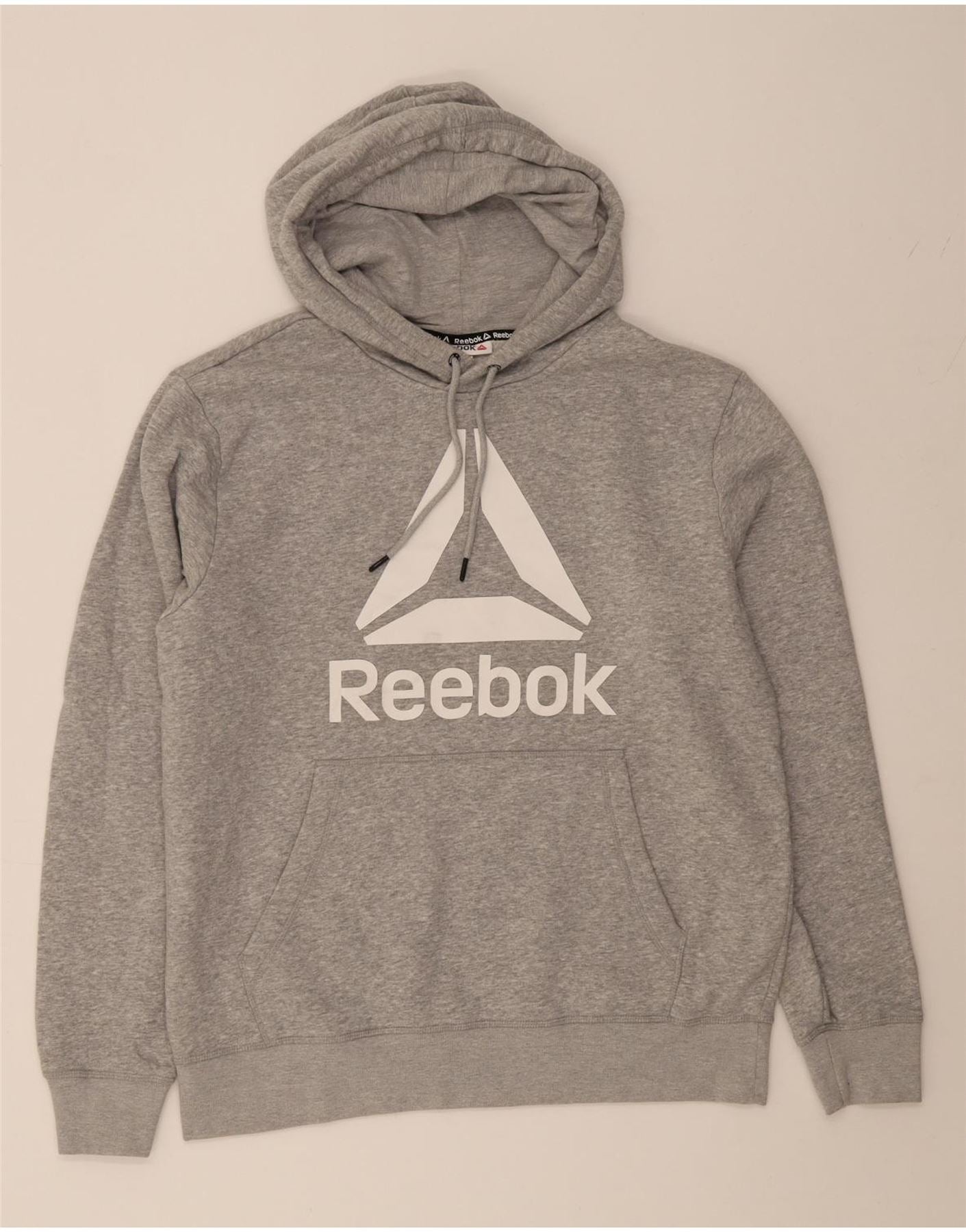 REEBOK Mens Graphic Hoodie Jumper Medium Grey Cotton Vintage Reebok and Second-Hand Reebok from Messina Hembry