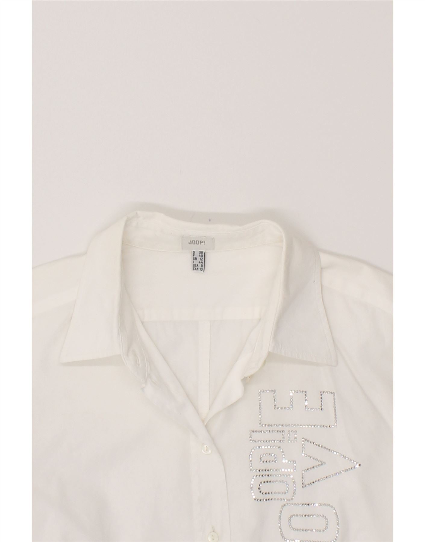 JOOP Womens Graphic Shirt UK 12 Medium  White Cotton Vintage Joop and Second-Hand Joop from Messina Hembry