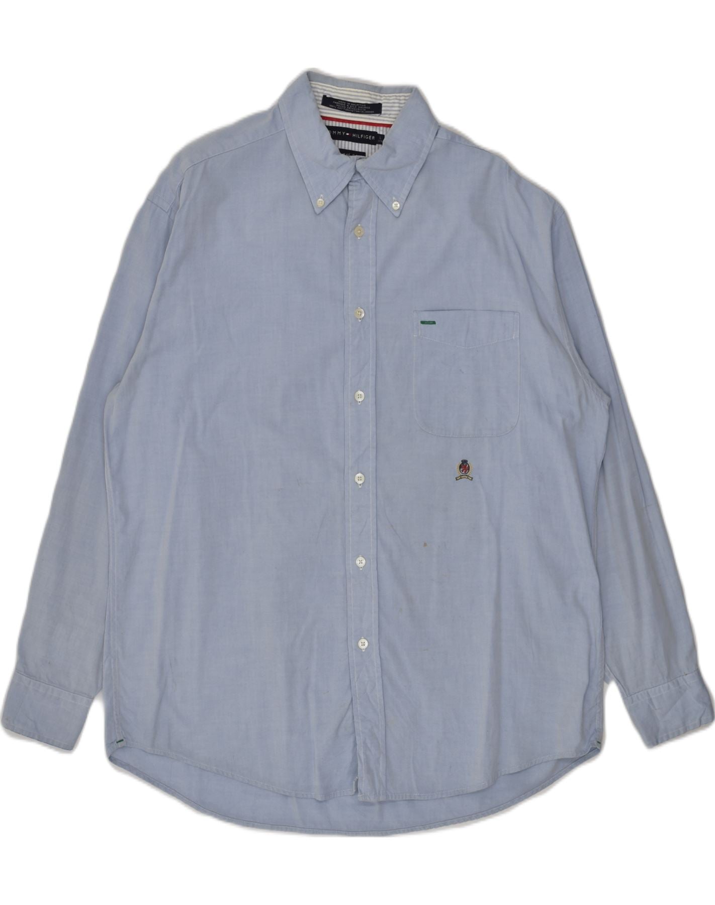 TOMMY HILFIGER Mens 80's 2 ply fabric Shirt Large Blue Cotton | Vintage Tommy Hilfiger | Thrift | Second-Hand Tommy Hilfiger | Used Clothing | Messina Hembry