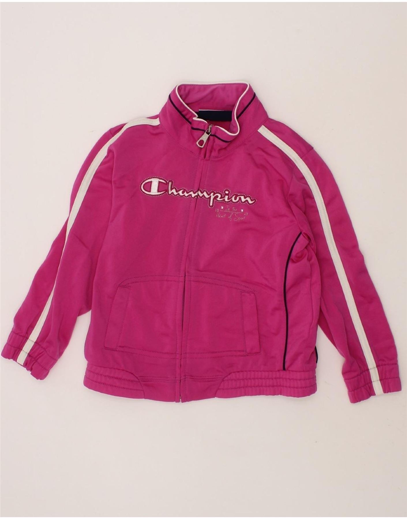 CHAMPION Girls Graphic Tracksuit Top Jacket 3-4 Years 2XS Pink Polyester Vintage Champion and Second-Hand Champion from Messina Hembry