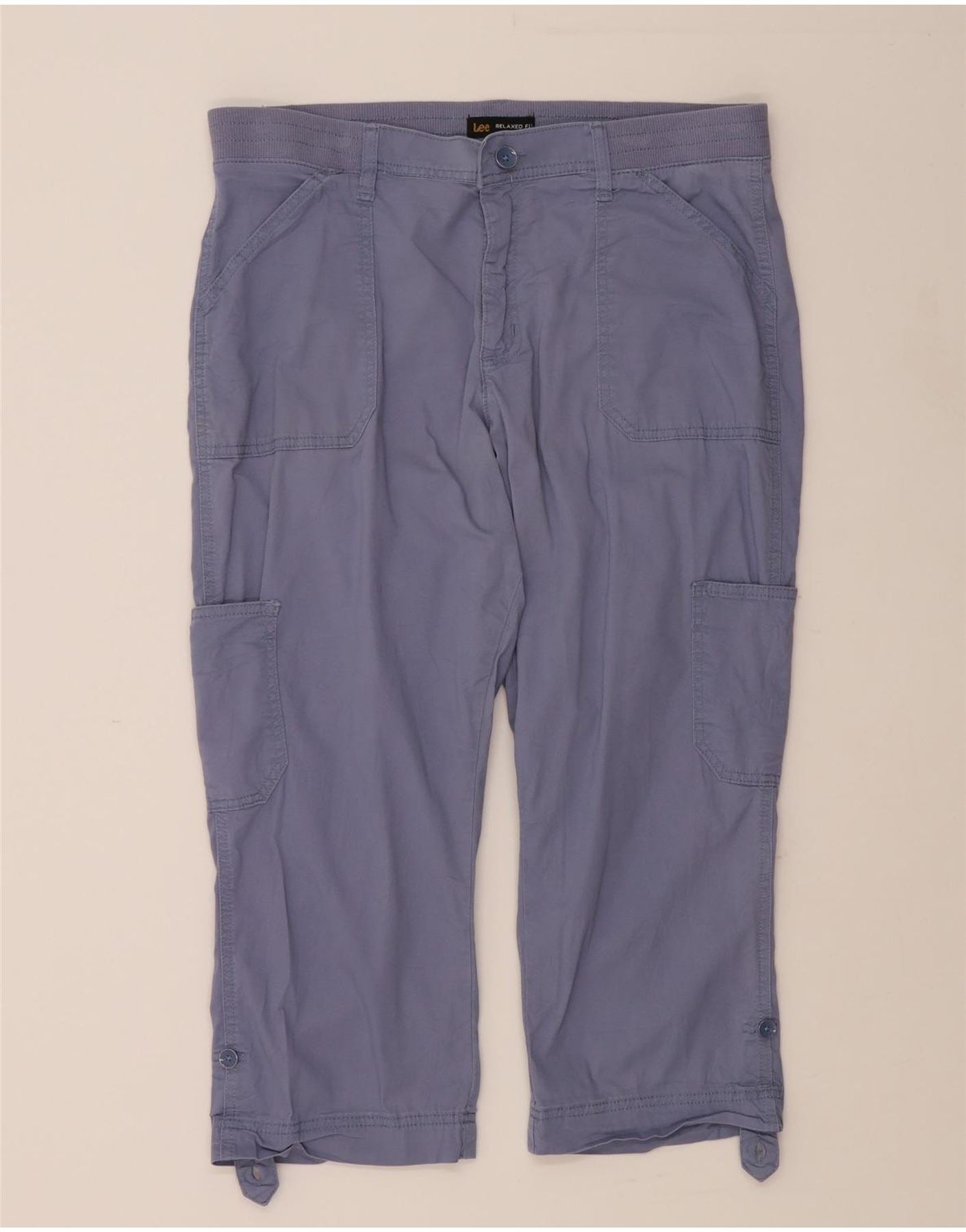 LEE Womens Mid Rise Relaxed Fit Capri Cargo Trousers US 14 XL W34 L20 Blue Vintage Lee and Second-Hand Lee from Messina Hembry