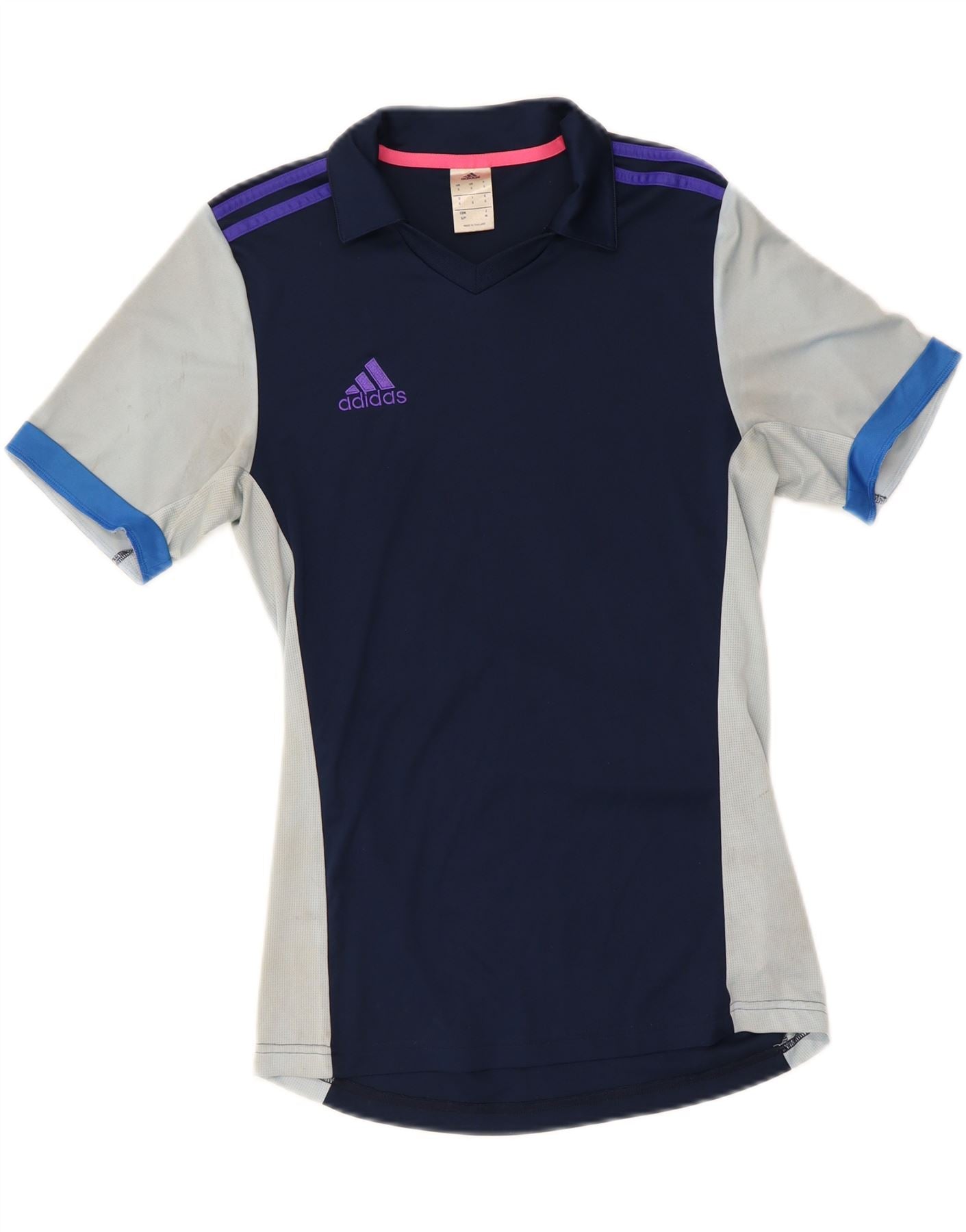 ADIDAS Womens Climalite Polo Shirt UK 10 Small Navy Blue Colourblock Vintage Adidas and Second-Hand Adidas from Messina Hembry
