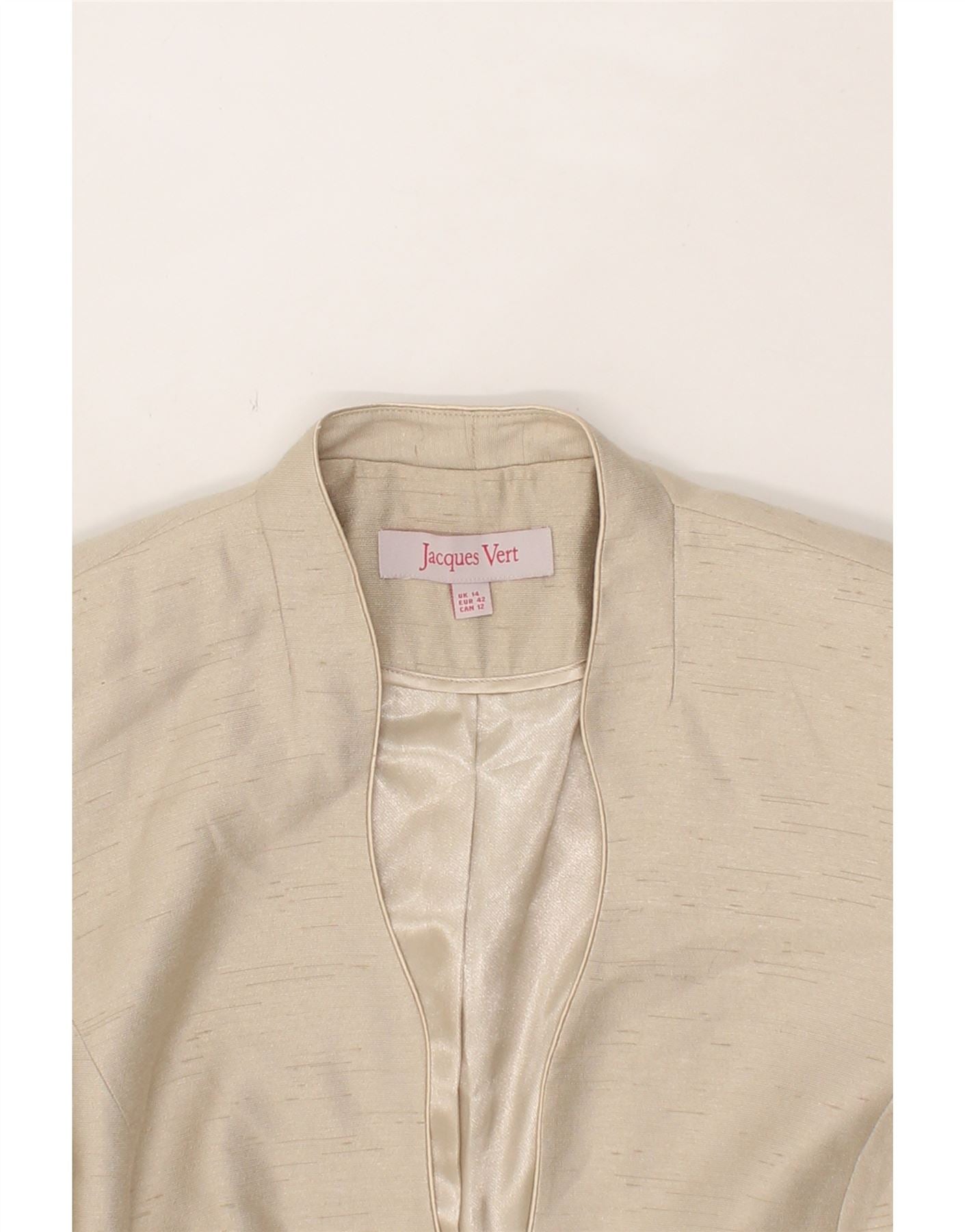 JACQUES VERT Womens 1 Button Blazer Jacket UK 14 Medium  Beige Viscose Vintage Jacques Vert and Second-Hand Jacques Vert from Messina Hembry